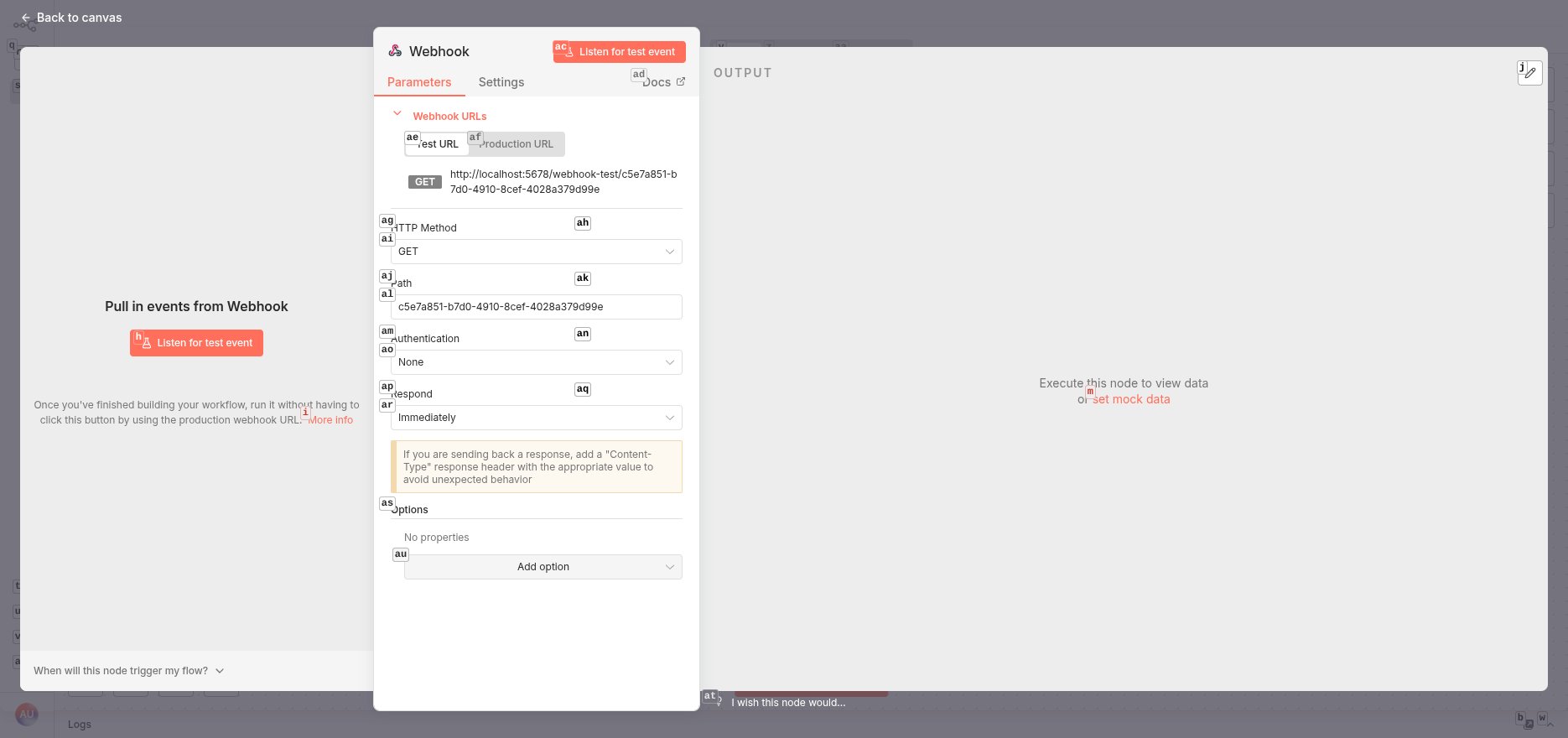 Webhook node configuration
