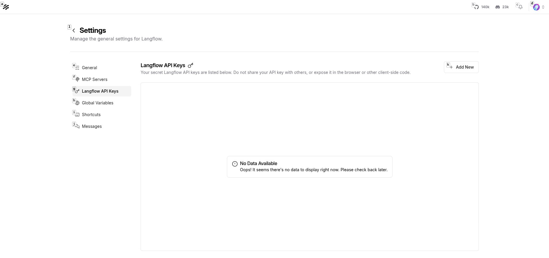 Langflow API Keys Page