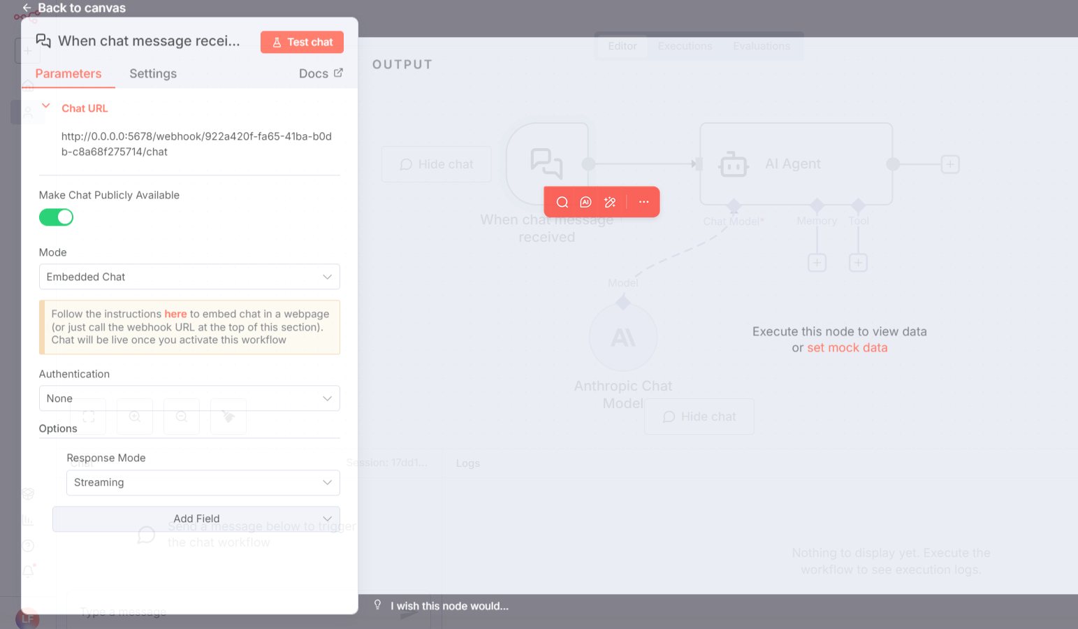 n8n on chat message 配置