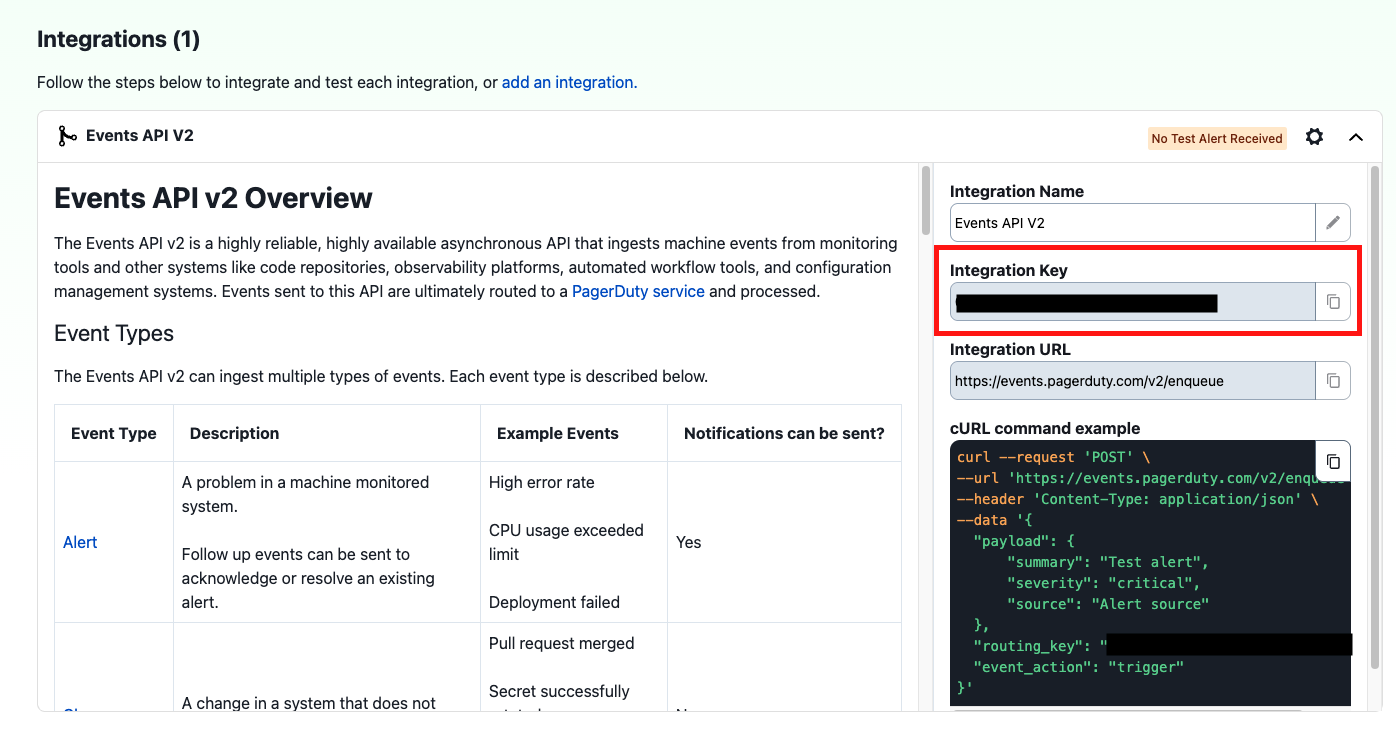 PagerDuty Integration Key Location
