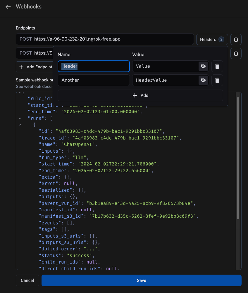 Webhook headers