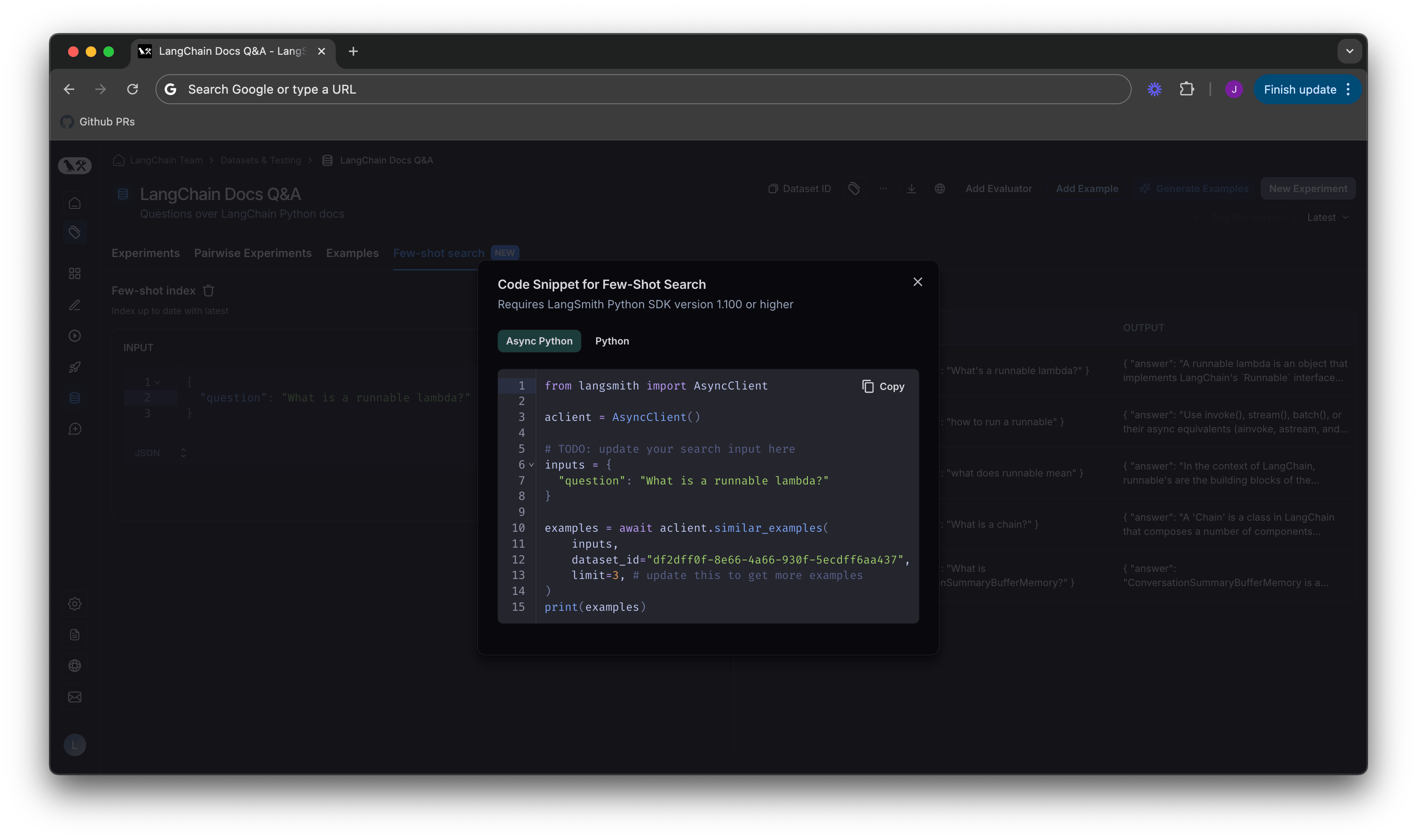 Few shot code snippet