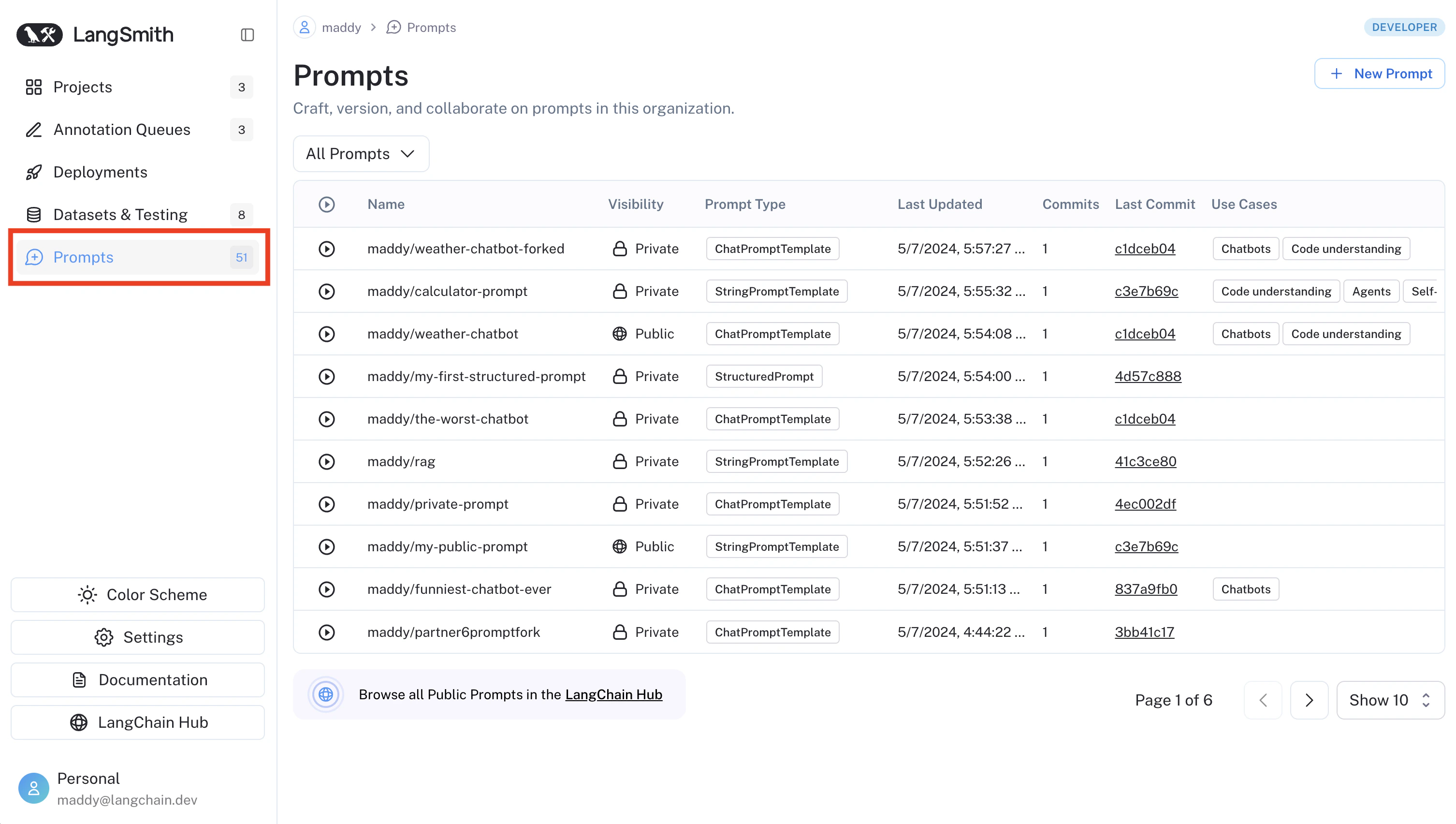 Prompts tab