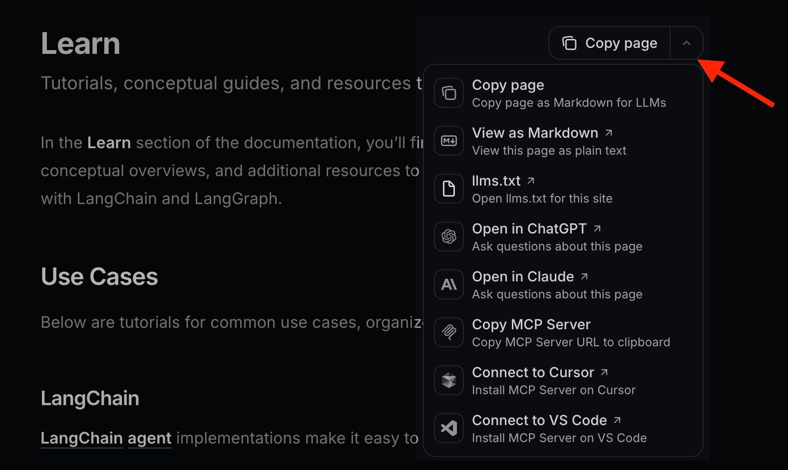 Copy page dark mode