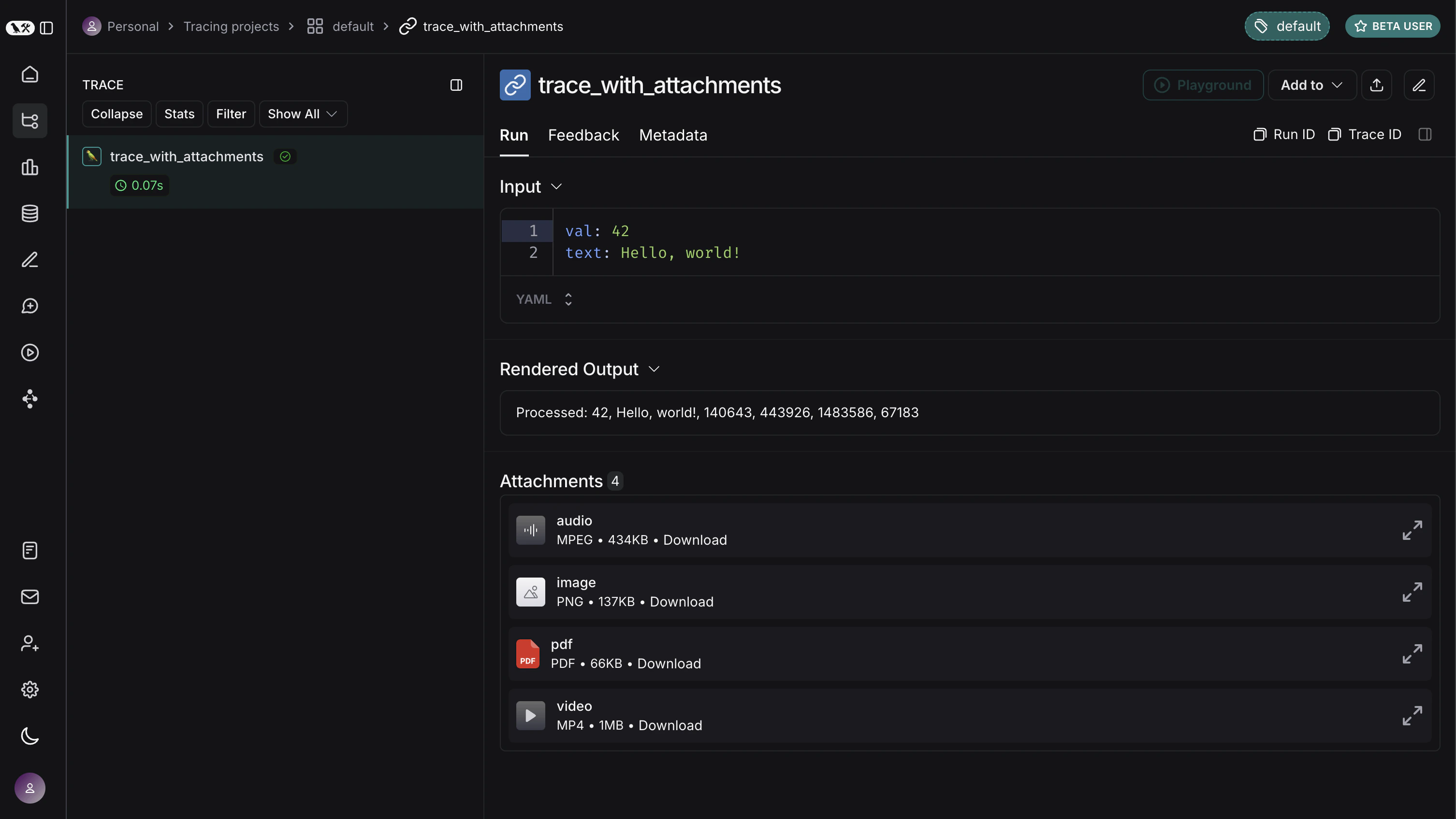 Trace with attachments