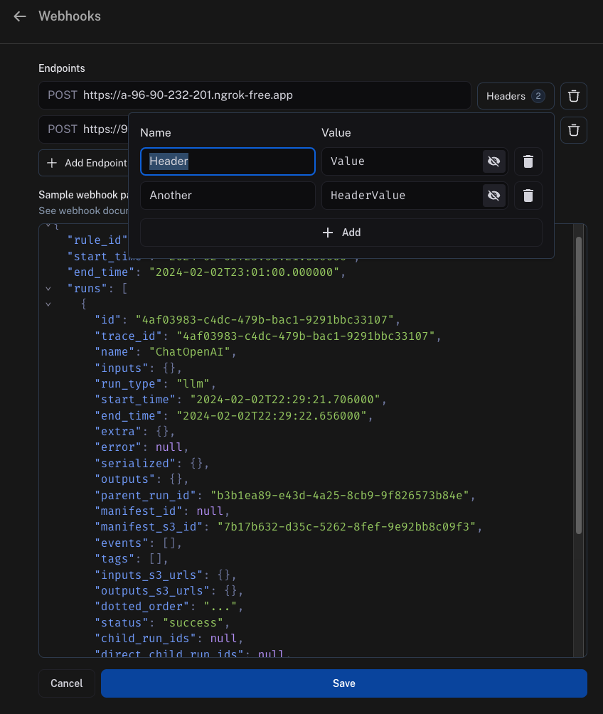 Webhook headers