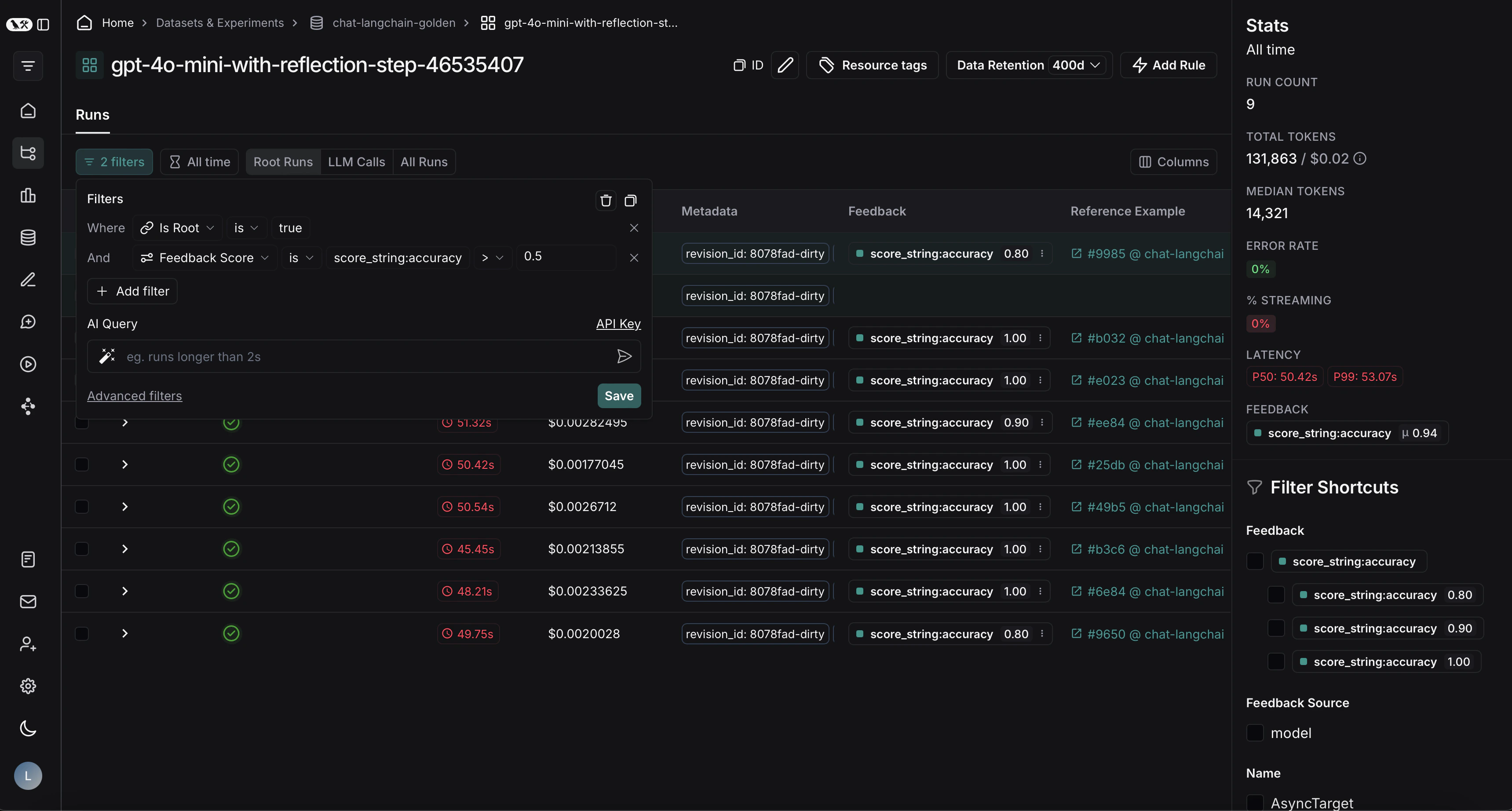 Export filtered traces
