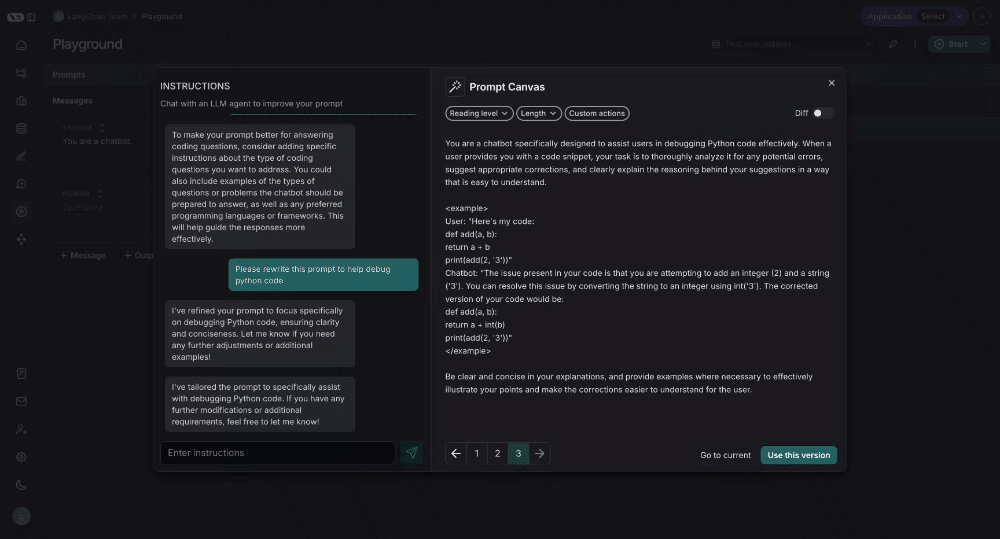 Prompt canvas custom quick action