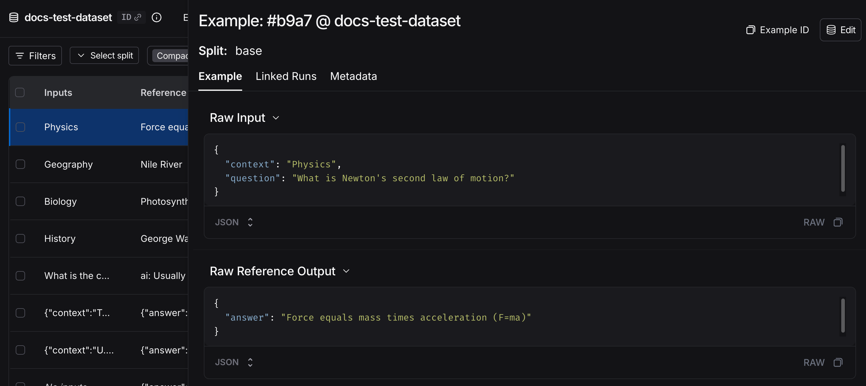 Example in the LangSmith UI.