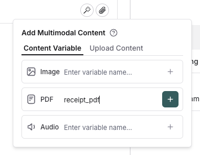 Template variable multimodal content