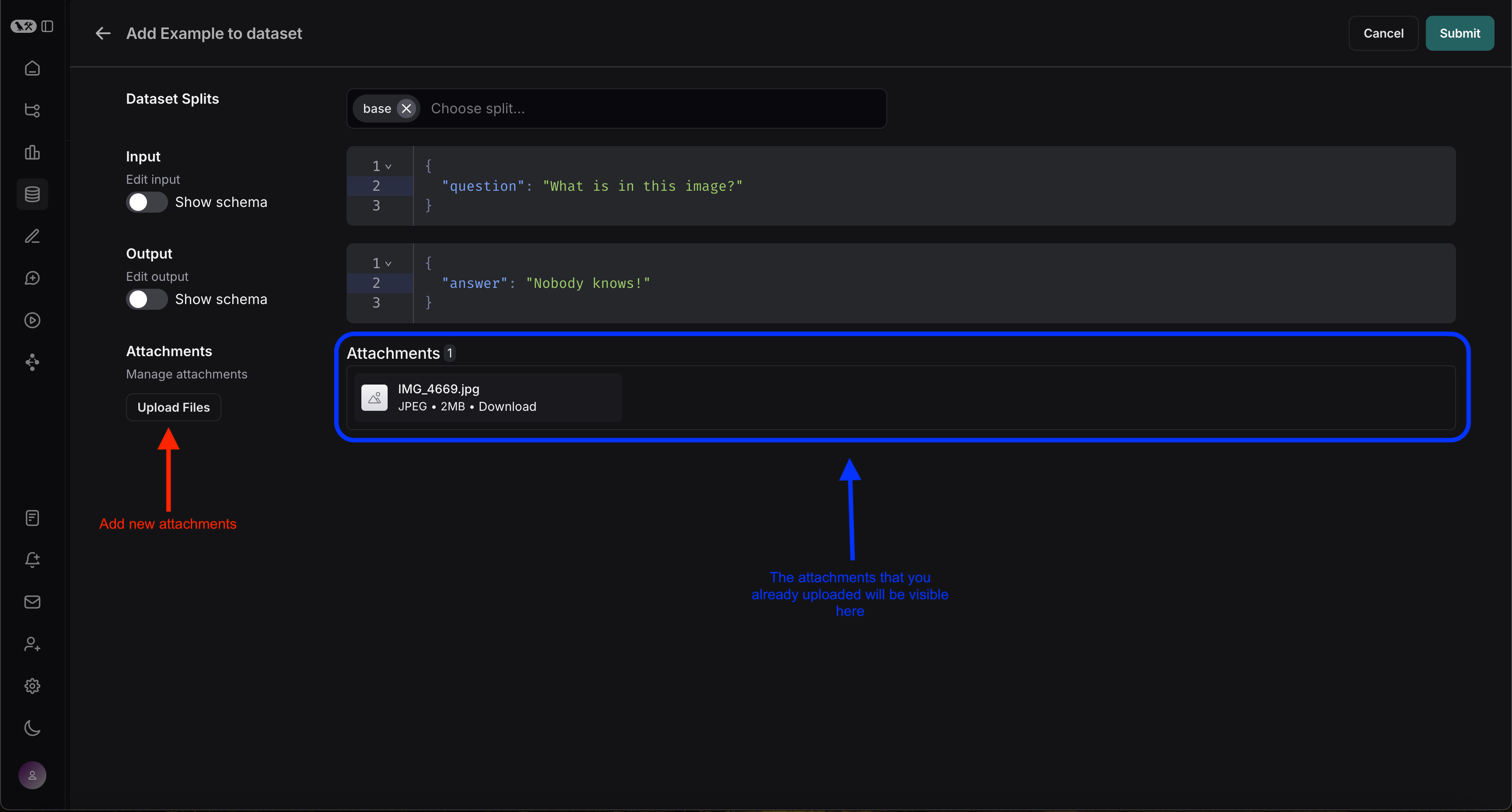 Create example with attachments