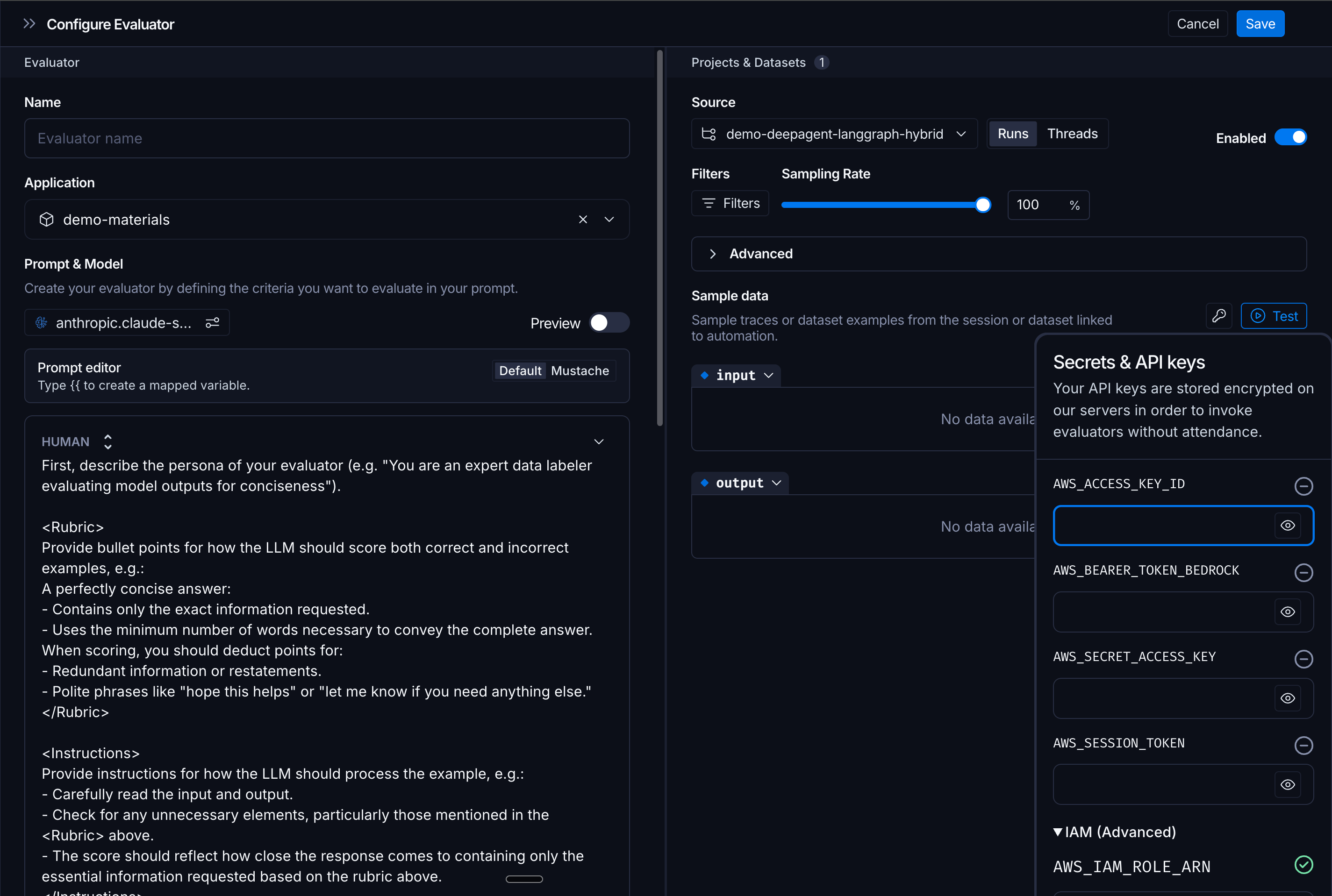Bedrock secrets and API keys configuration with the IAM Trusted Entity section