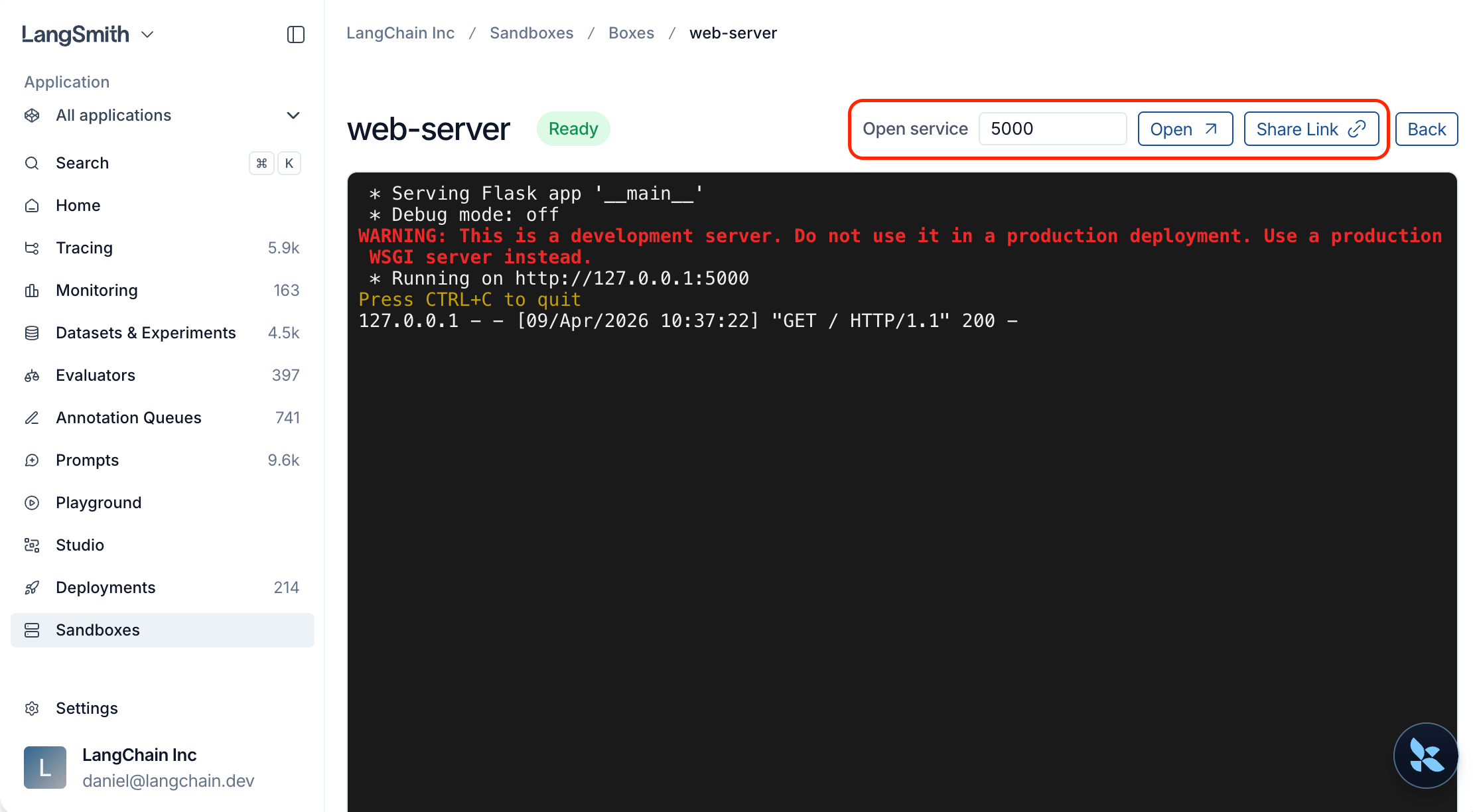 Service URLs view