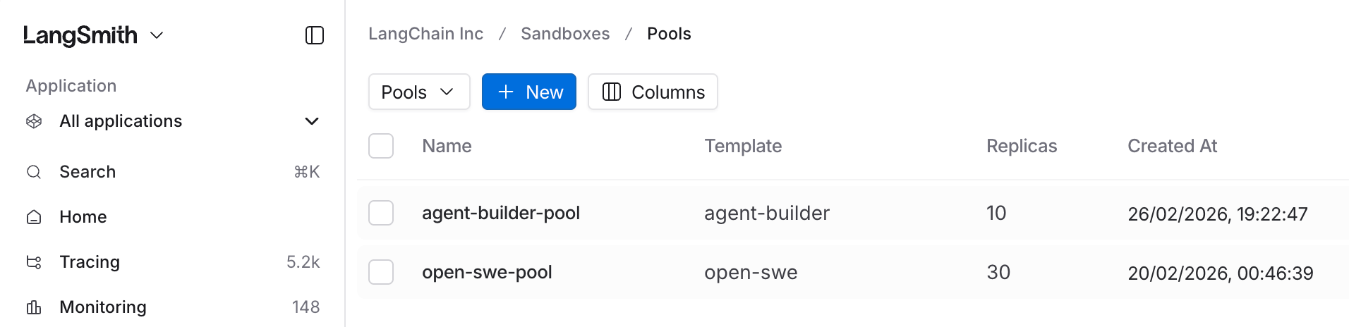 Pool list view