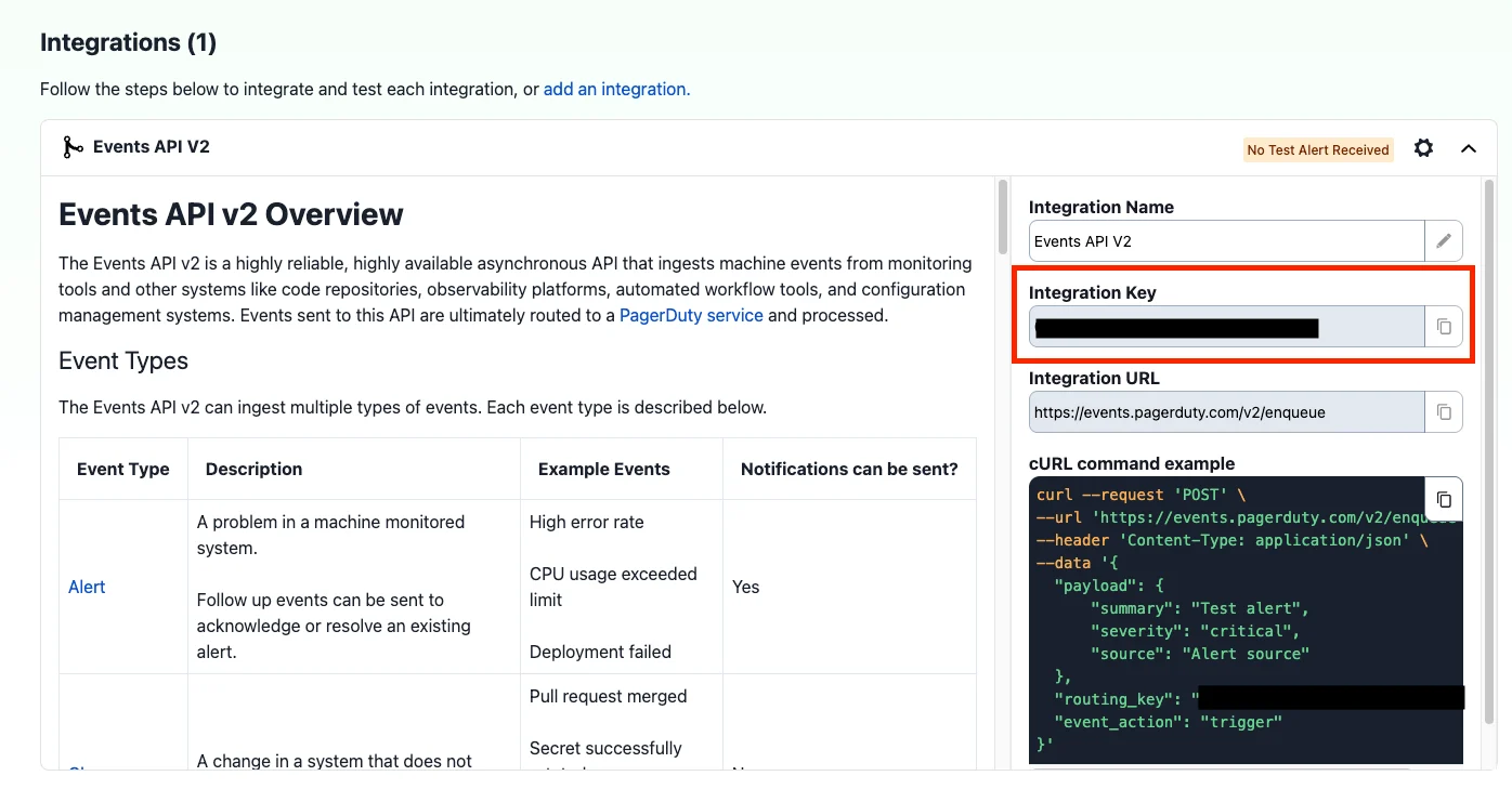 PagerDuty Integration Key Location