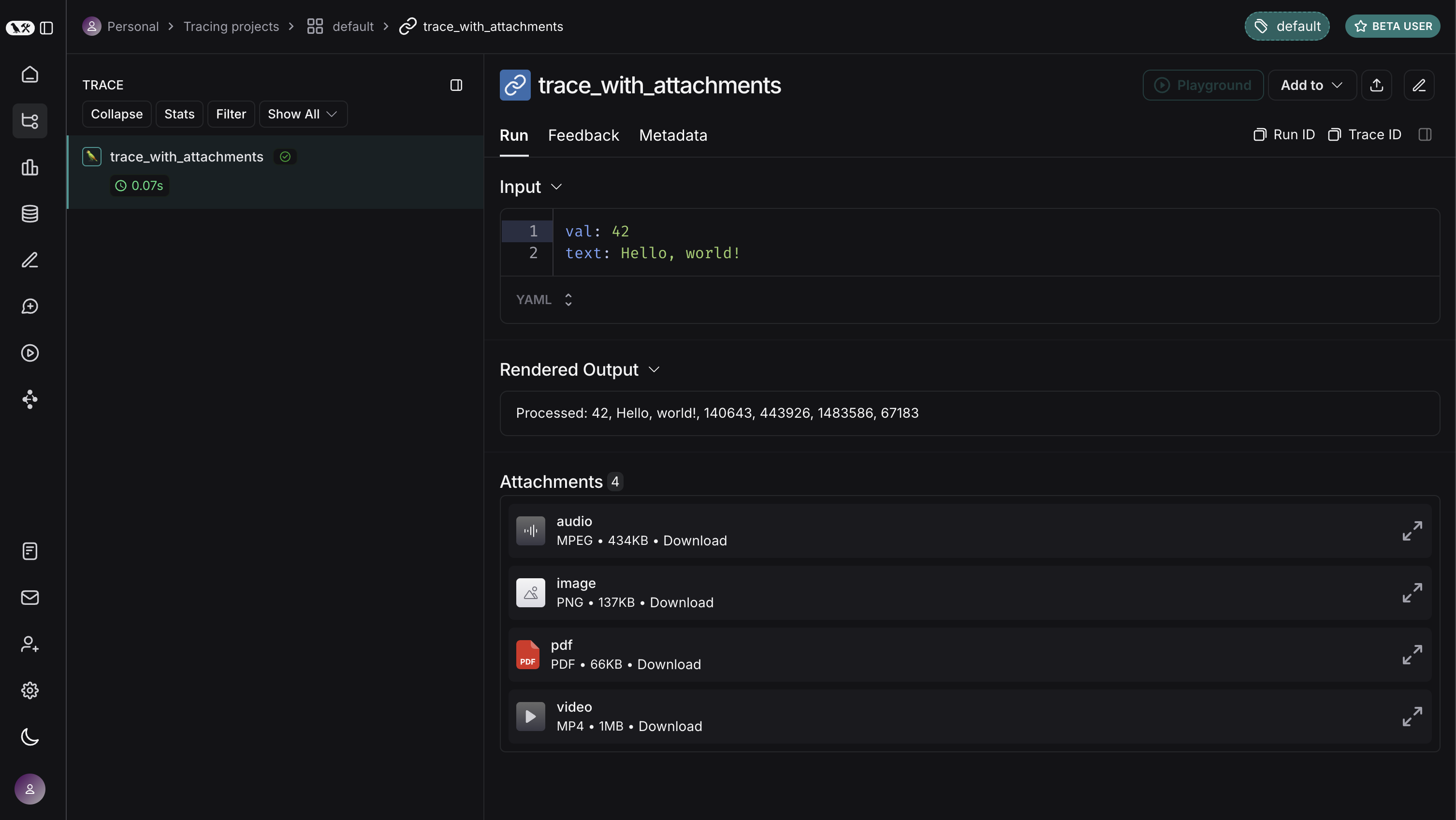 Trace with attachments