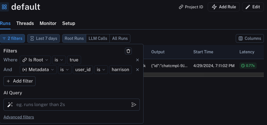 Tracing tutorial metadata filtering