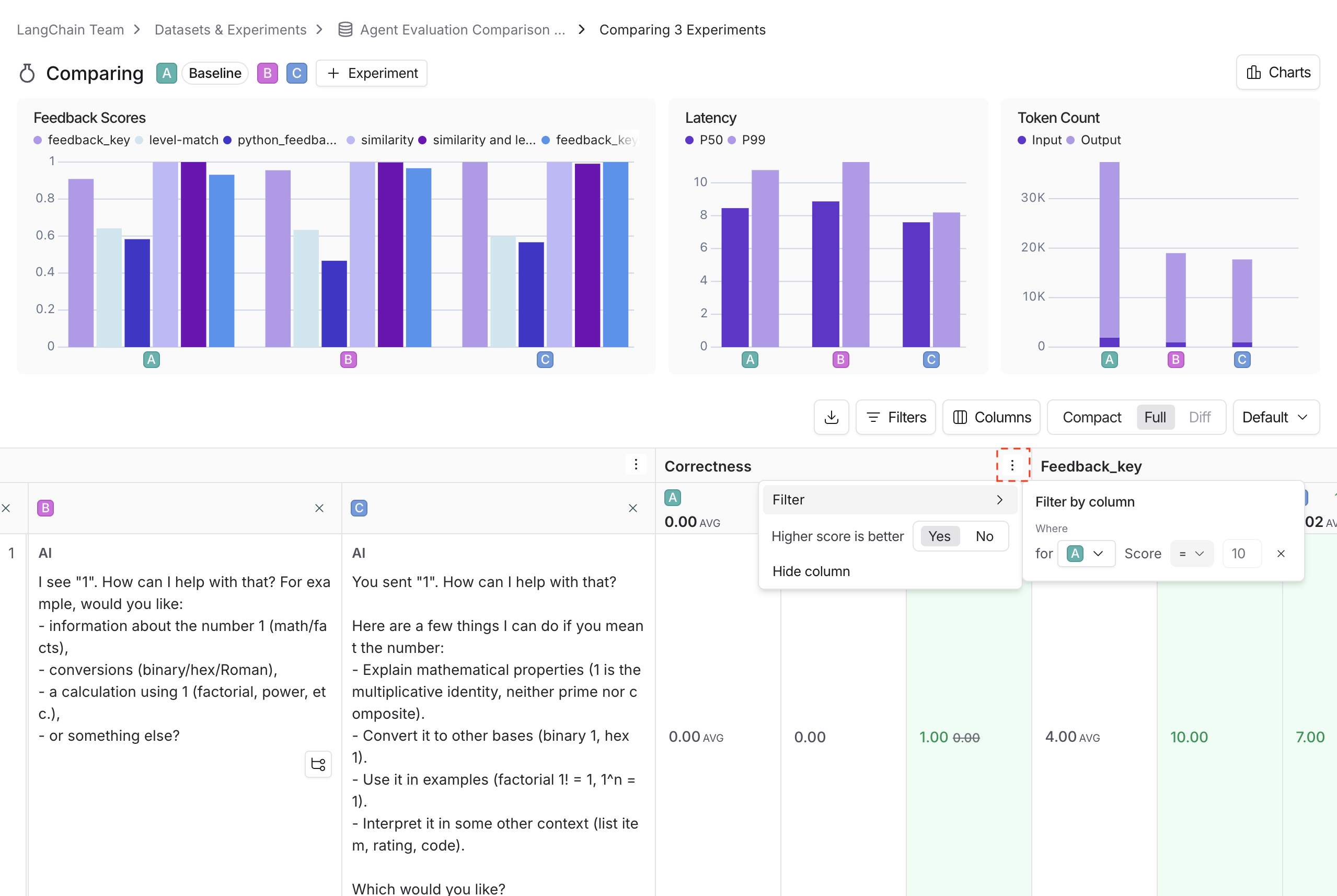 Filtering on specific columns, in light mode.