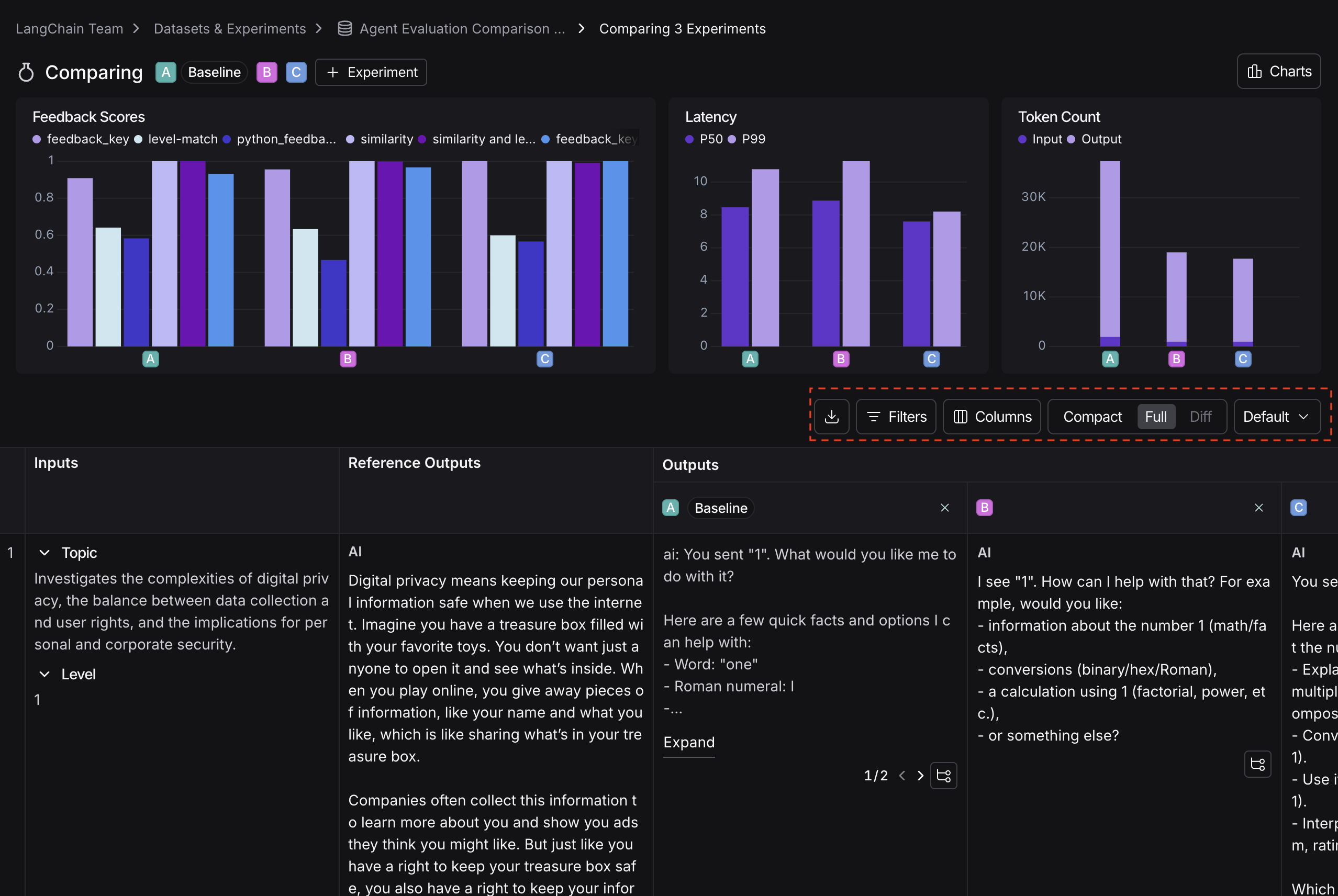Table display options, in dark mode.