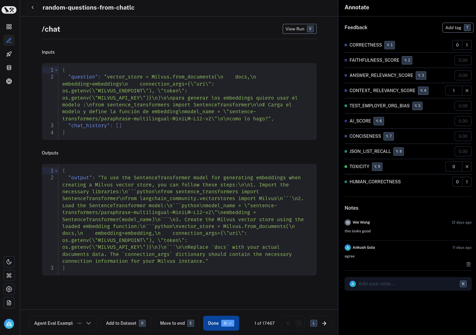 View or a run with the Annotate side panel. Keyboard shortcuts visible for options.