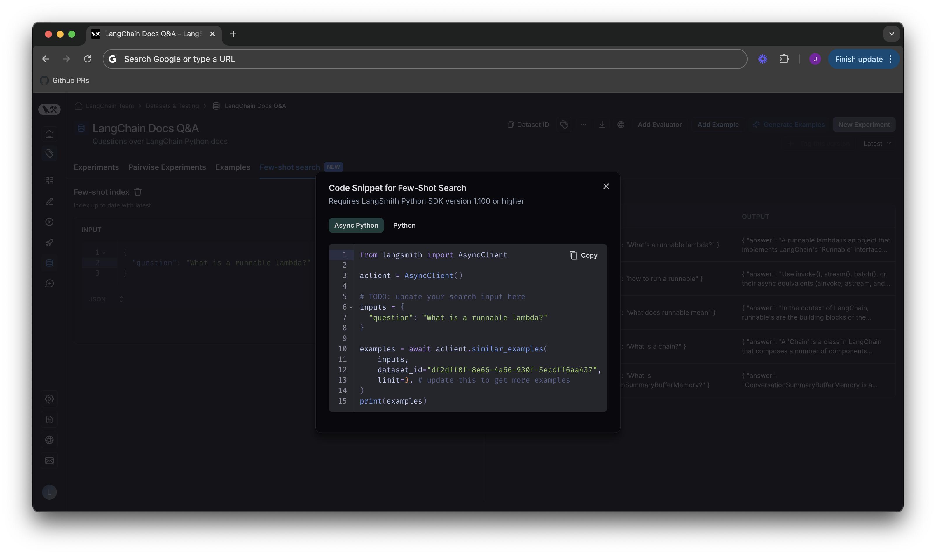 Few shot code snippet