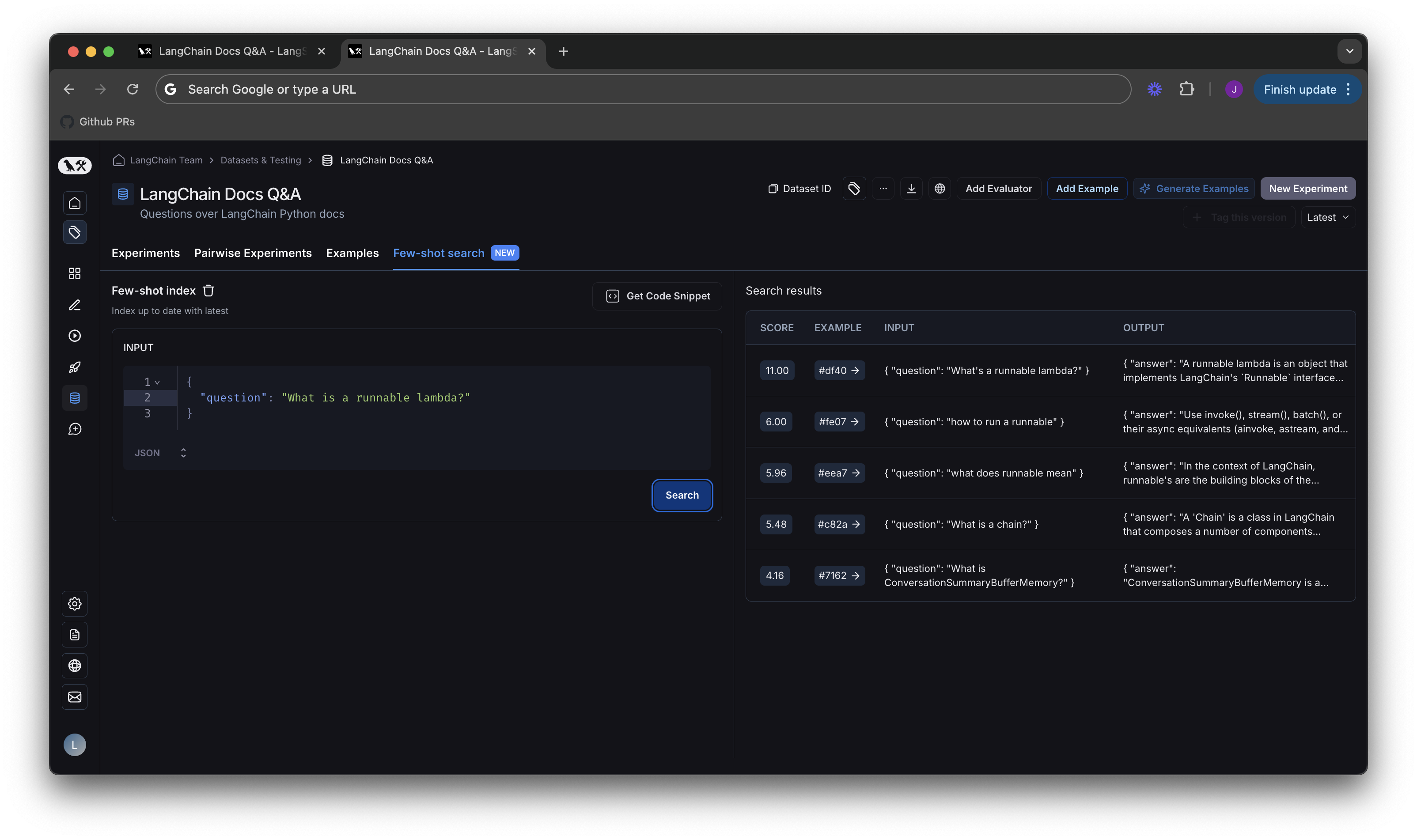 Few shot search results