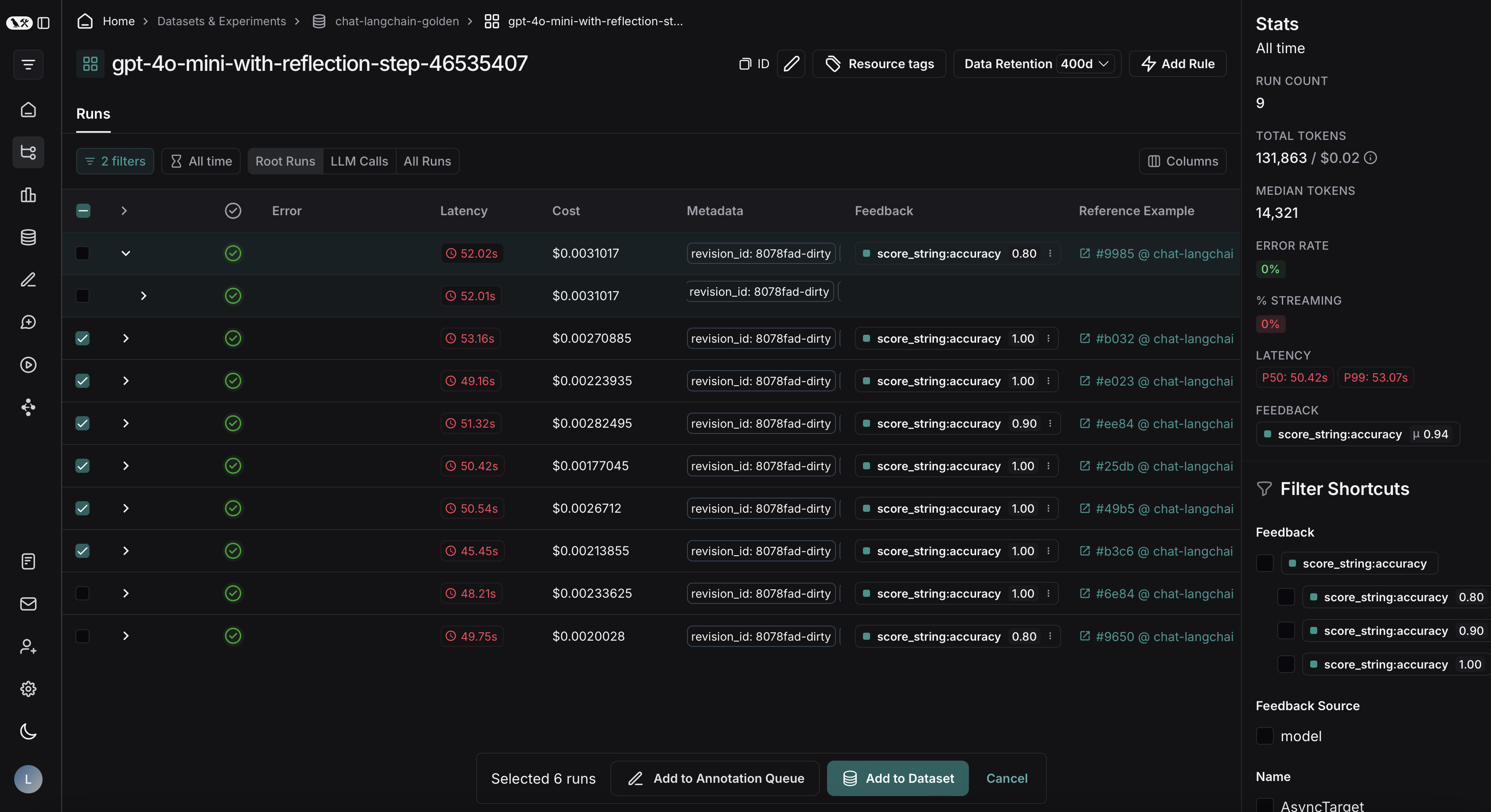 Export filtered traces