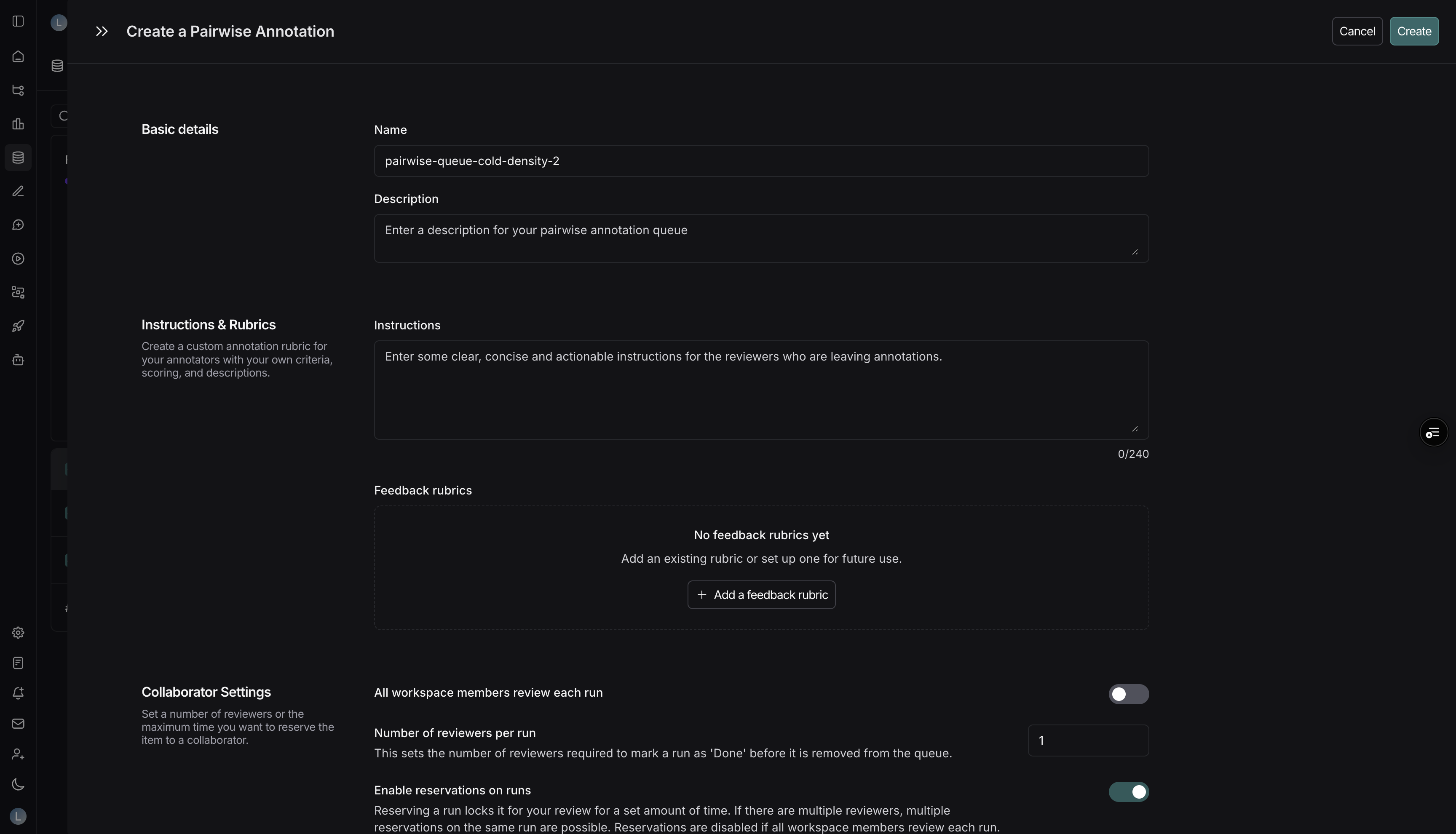Pairwise creation pane.