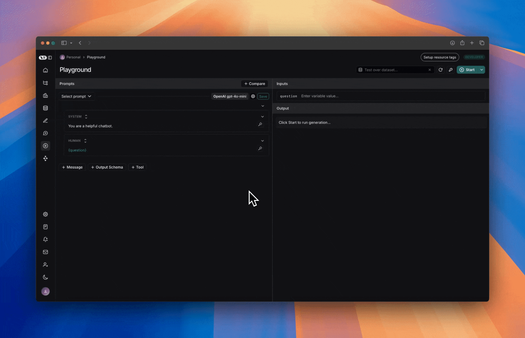Gif of the LangSmith UI selecting model configurations for testing prompts