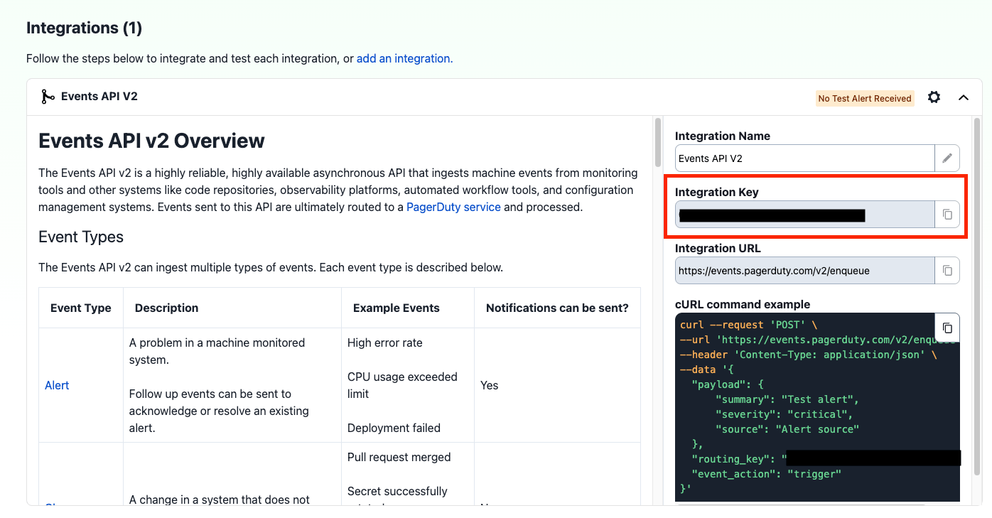 PagerDuty Integration Key Location