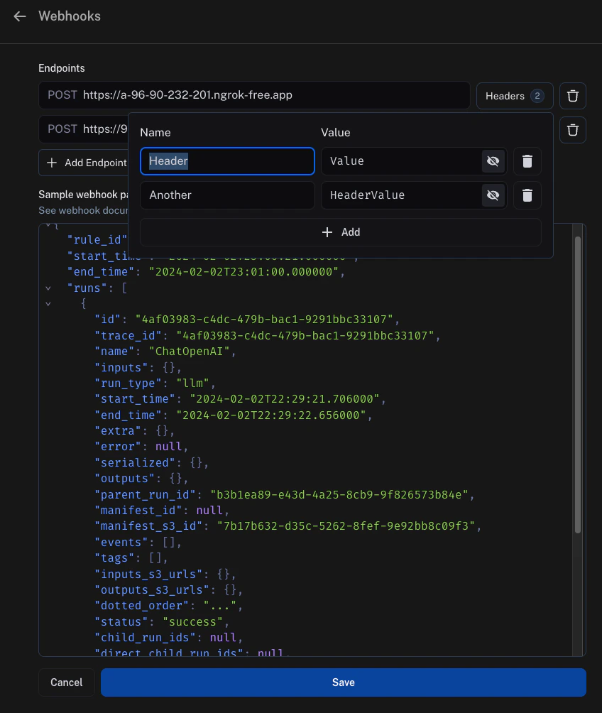 Webhook headers