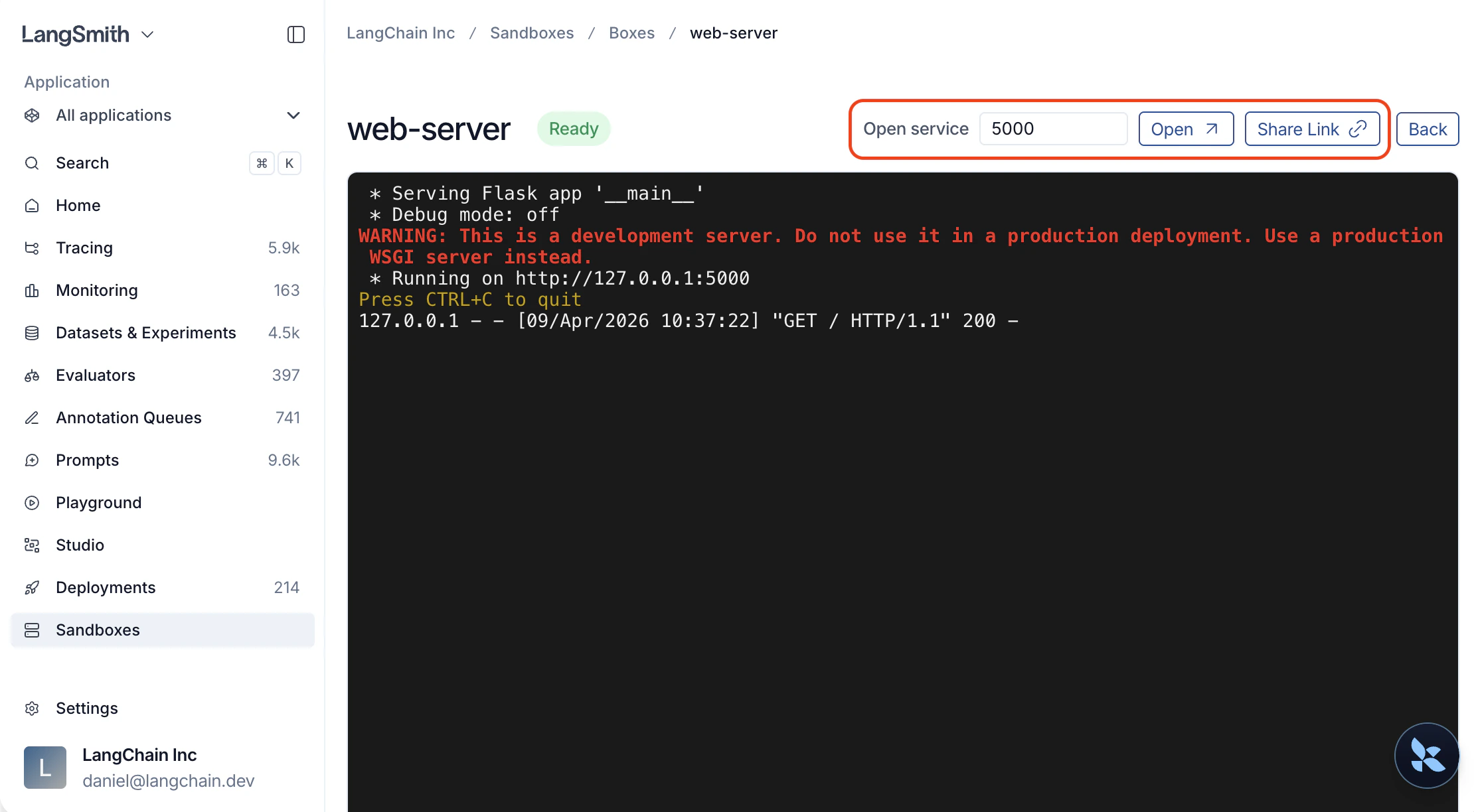 Service URLs view