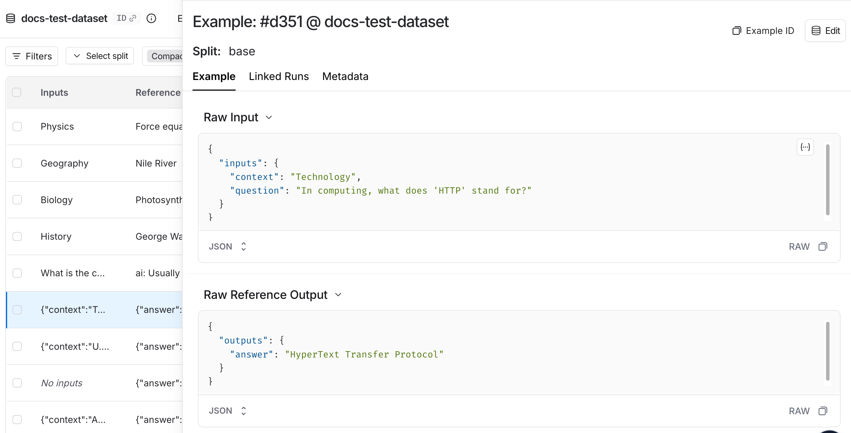 Example in the LangSmith UI.