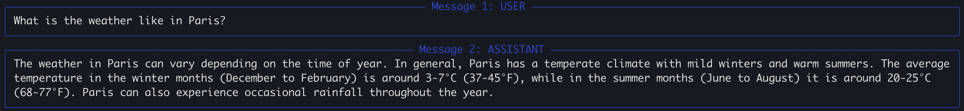 Output from a single trace fetch in default pretty format