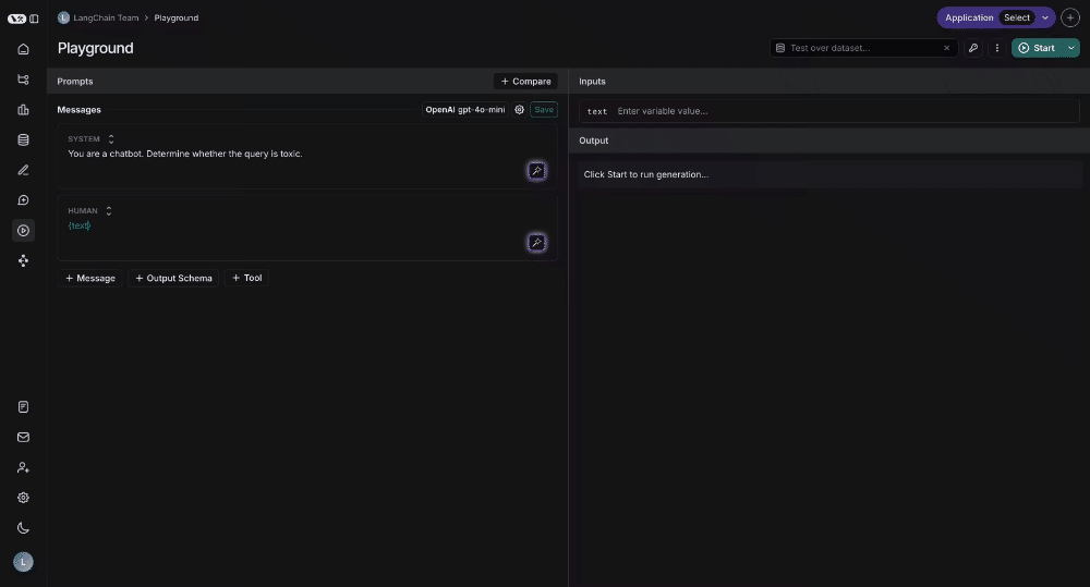 Test over dataset in playground