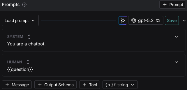 The prompt interface with the + Tool button following the editing boxes.