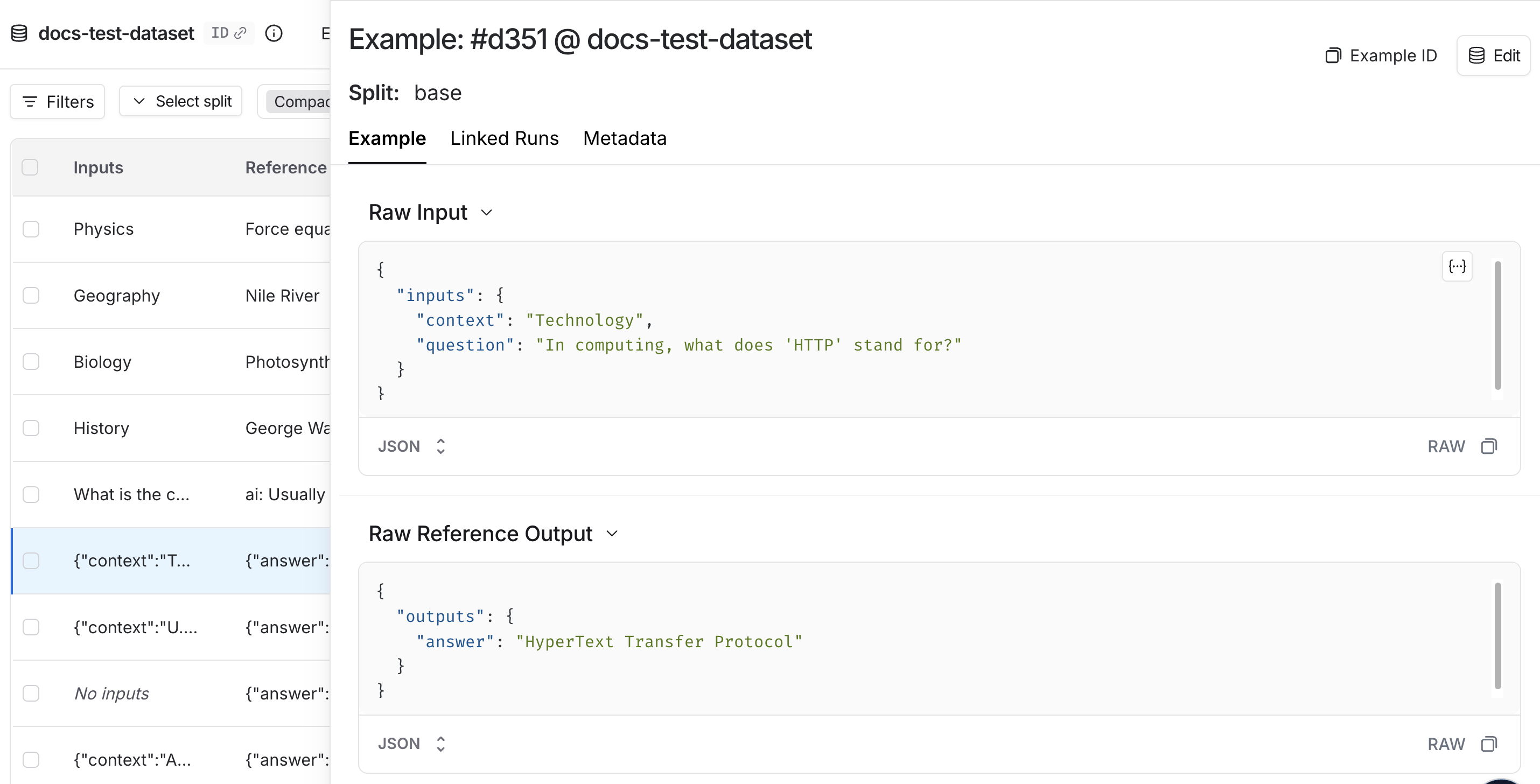 Example in the LangSmith UI.