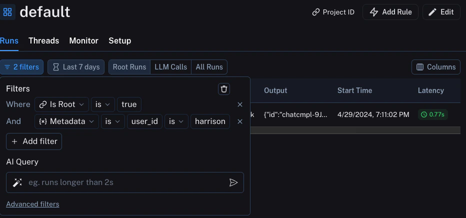 Tracing tutorial metadata filtering
