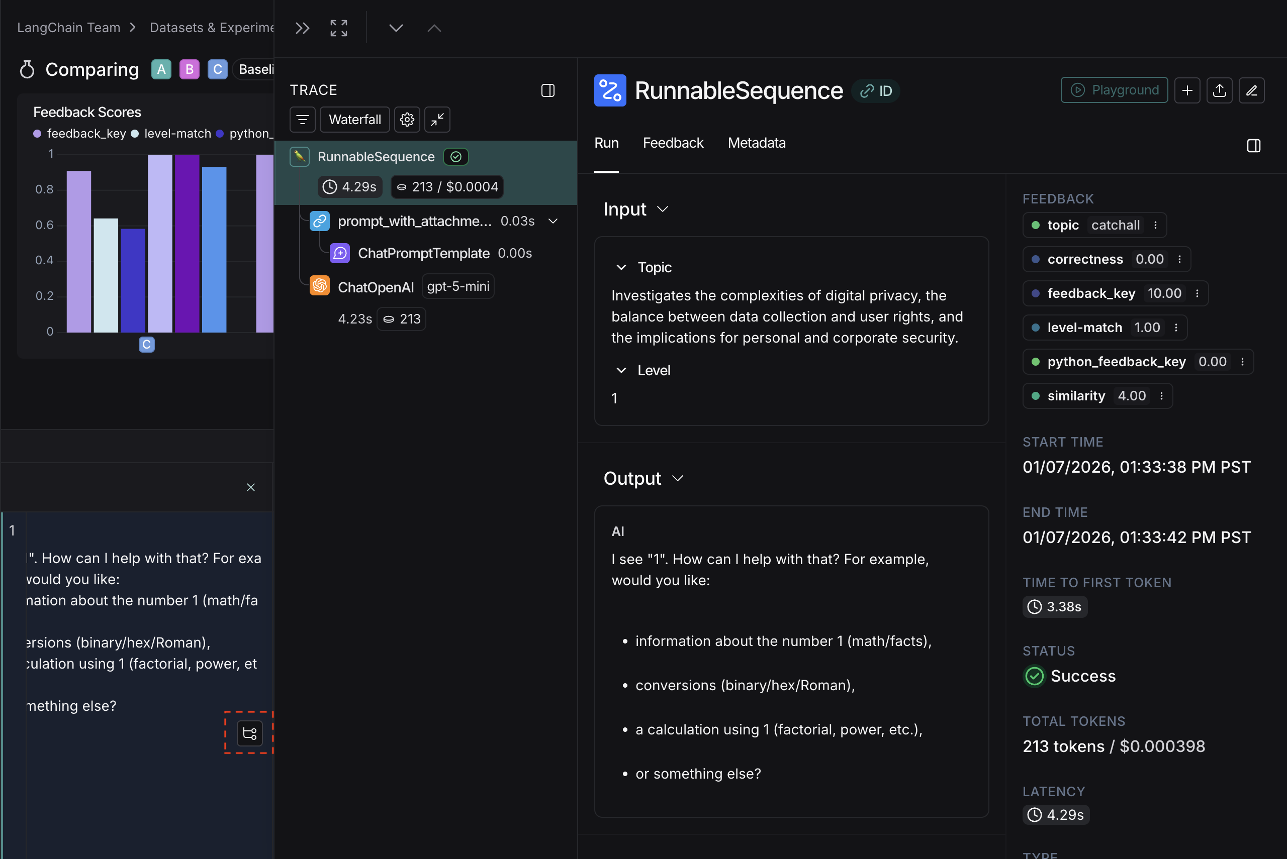 The View trace icon highlighted from an ingested run, dark mode.