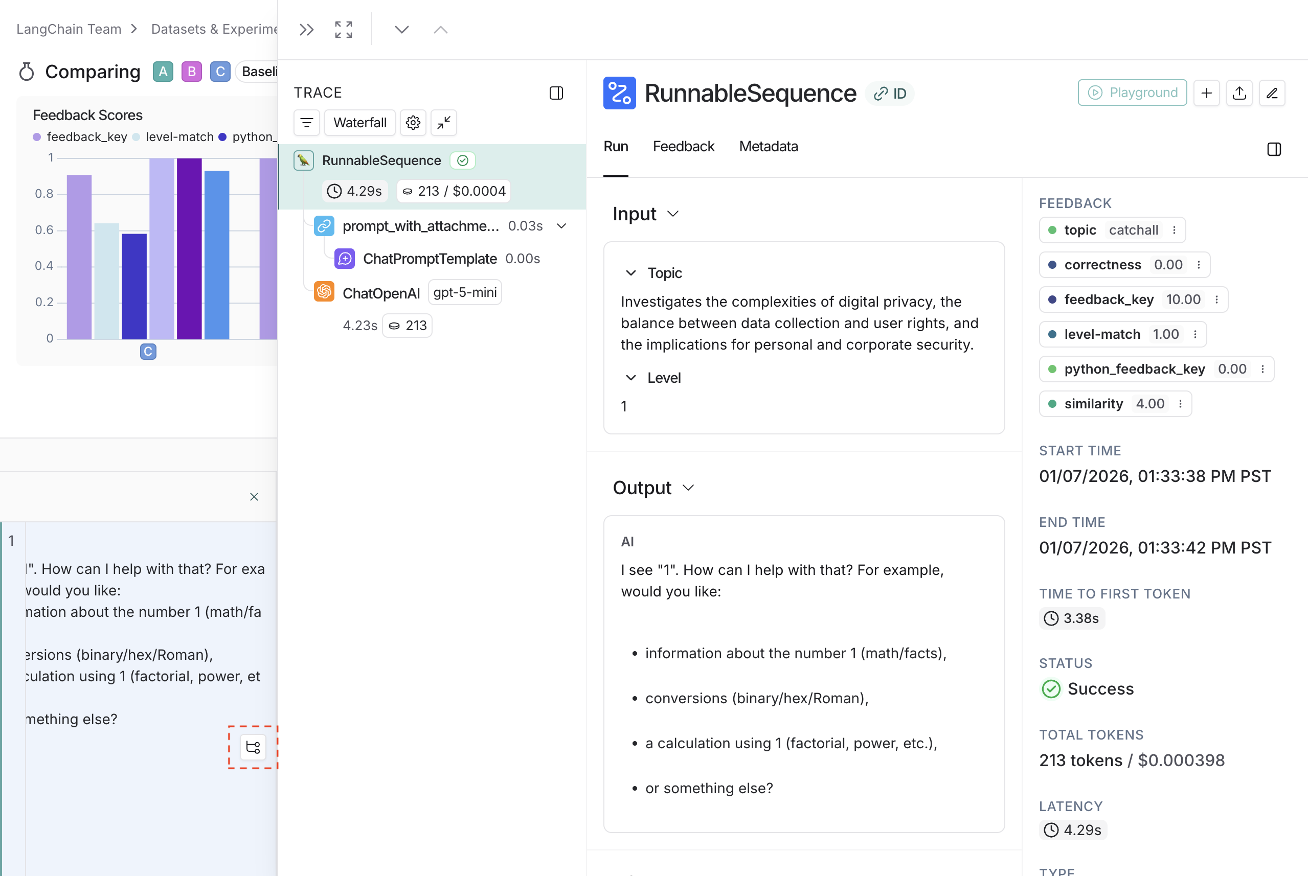 The View trace icon highlighted from an ingested run, light mode.