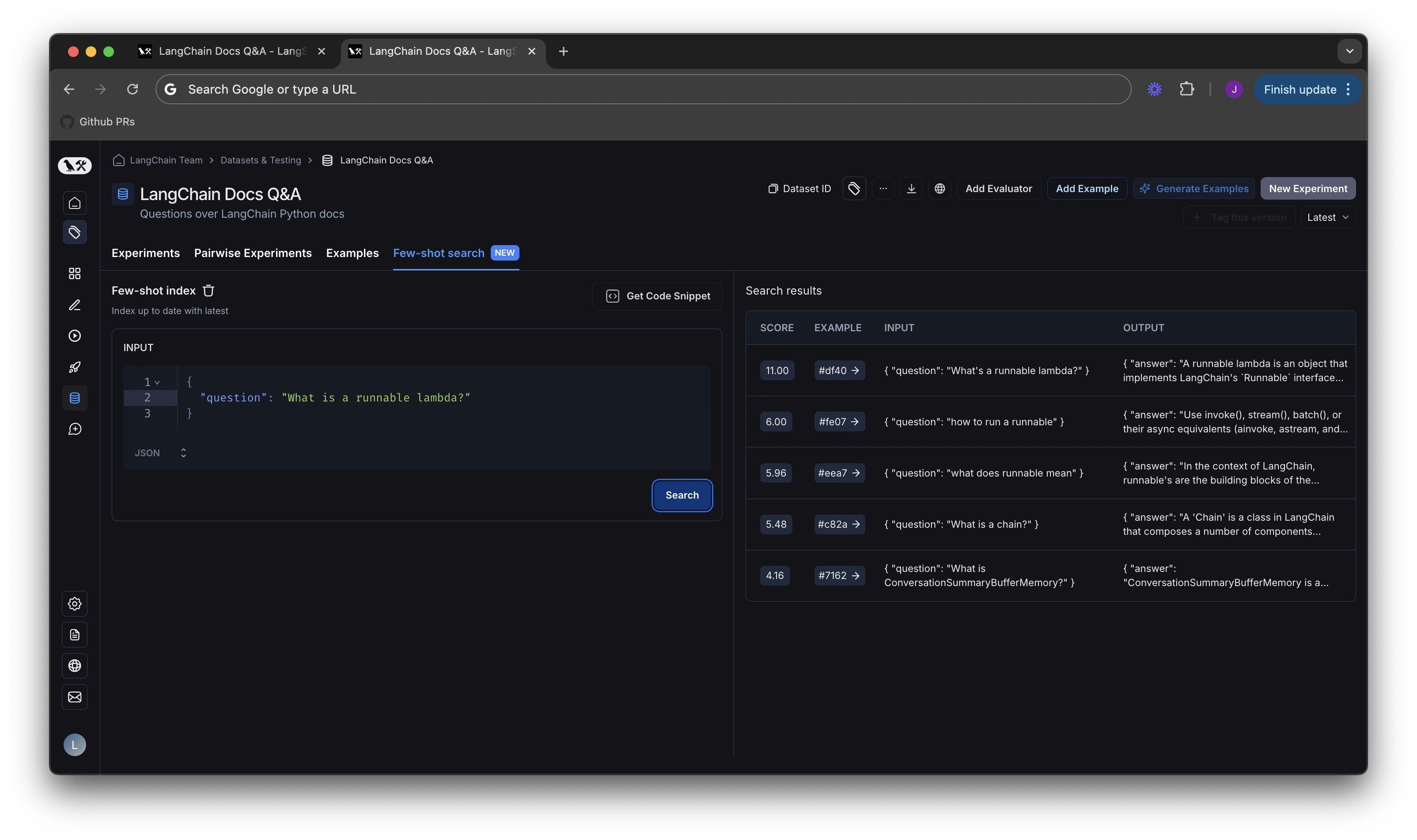 Few shot search results