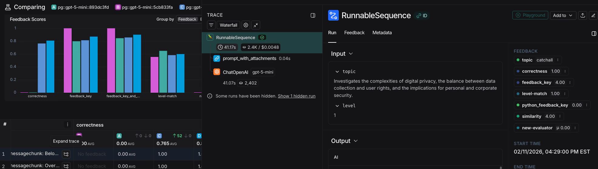 The View trace icon highlighted from an ingested run, dark mode.
