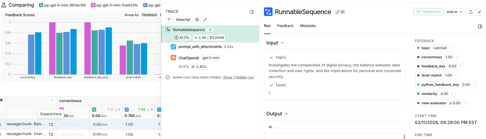 The View trace icon highlighted from an ingested run, light mode.
