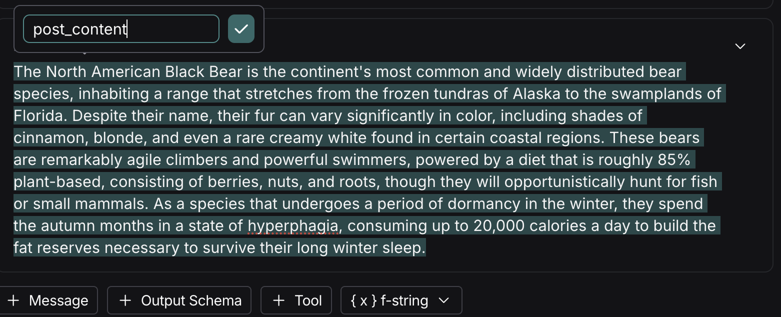 Double clicking on a prompt displays the variable icon.