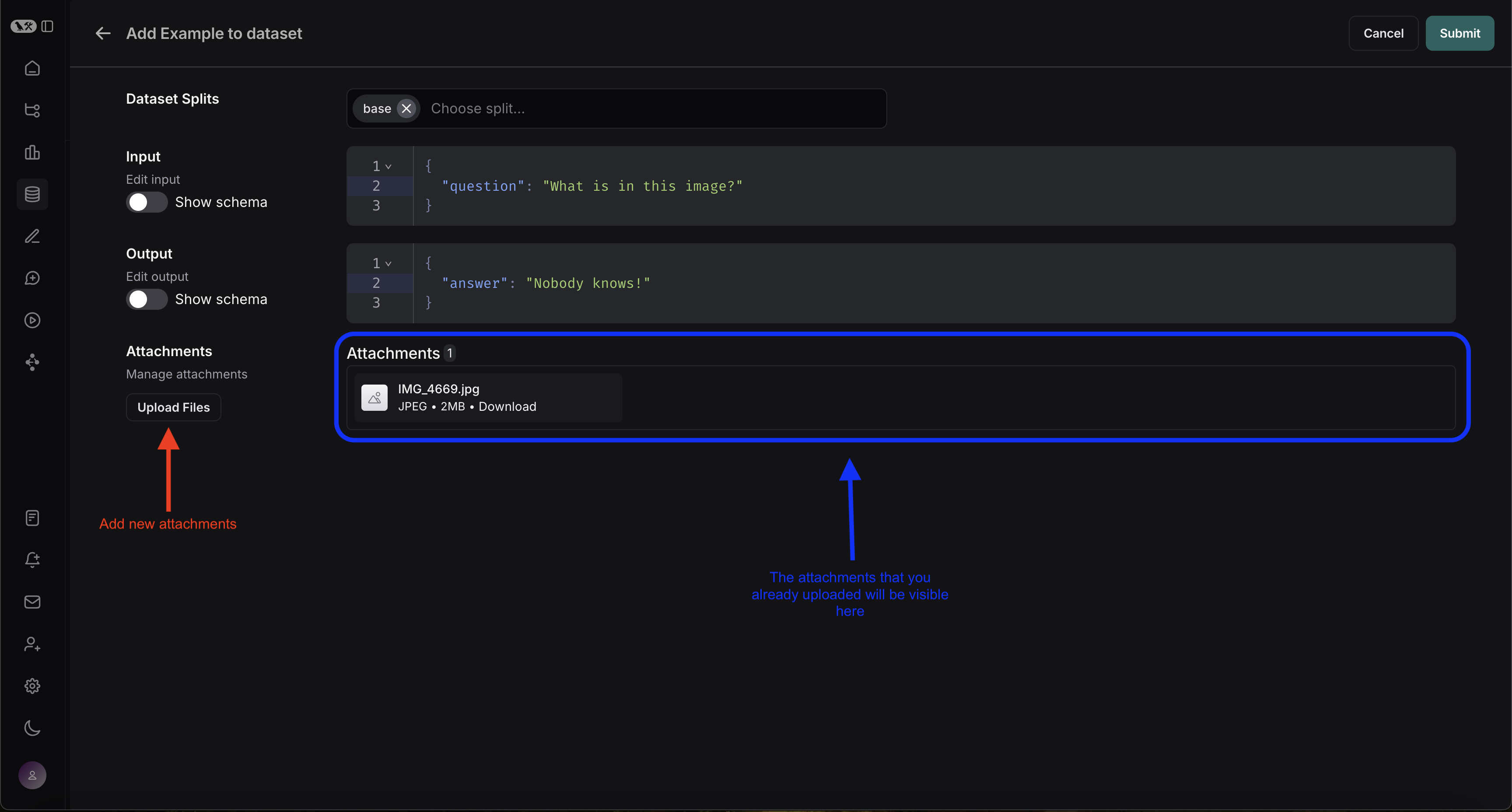 Create example with attachments