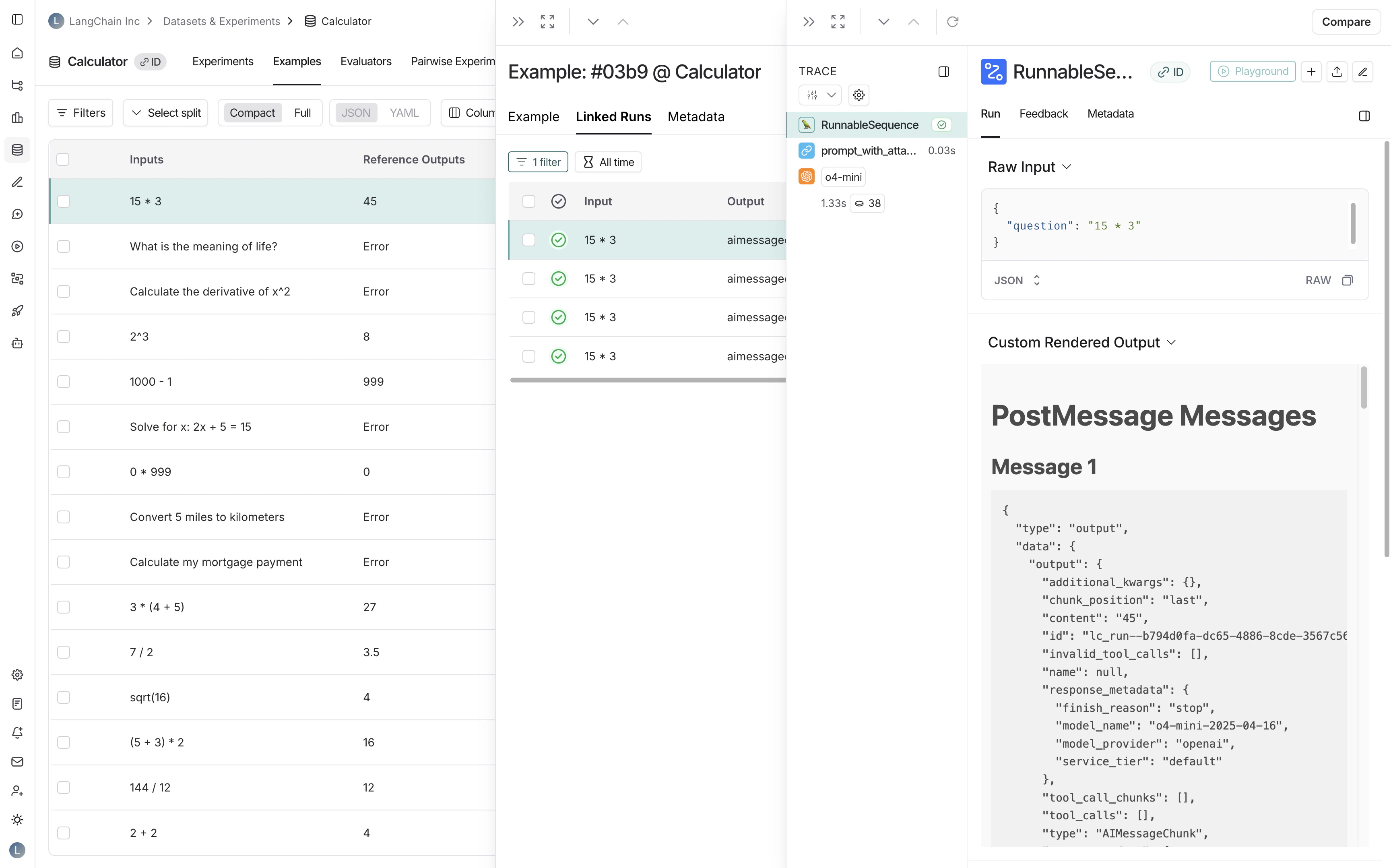 Run detail pane showing custom rendering
