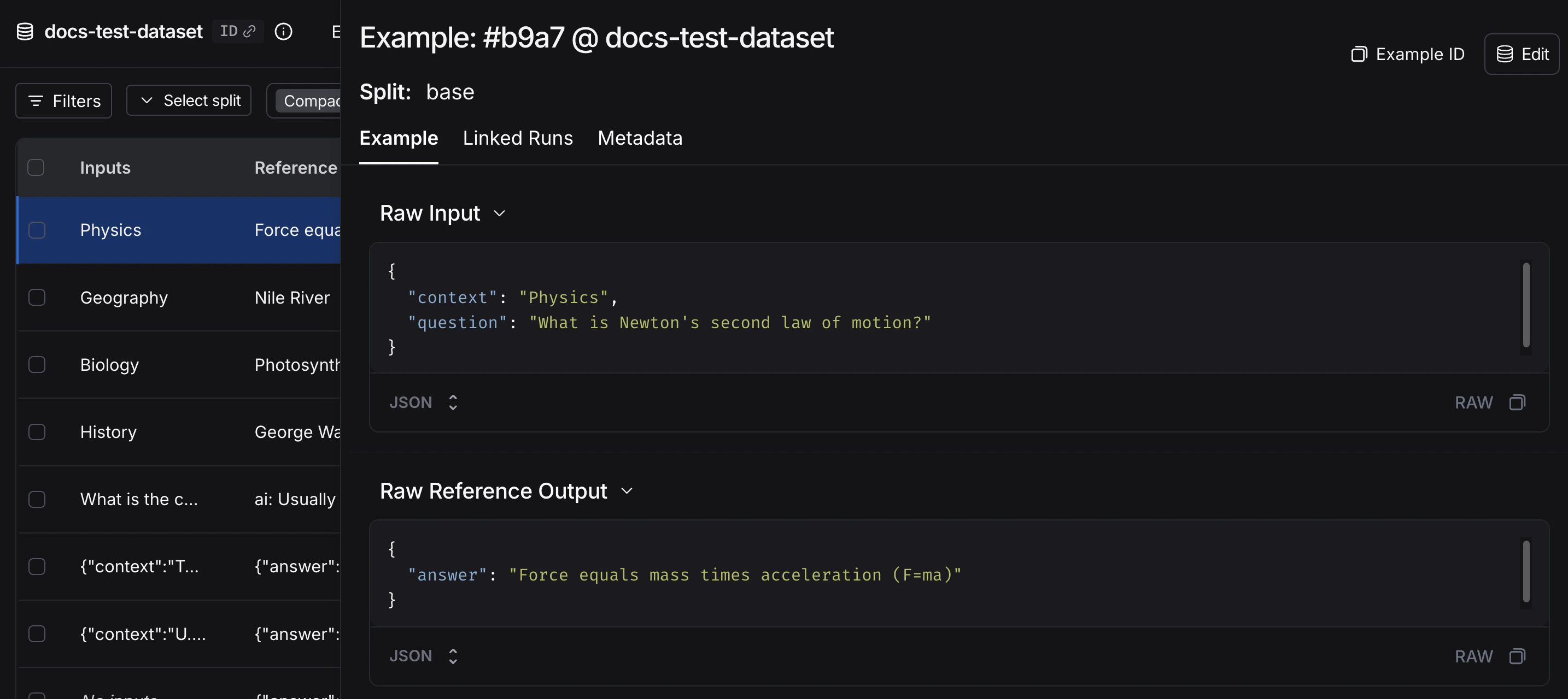 Example in the LangSmith UI.