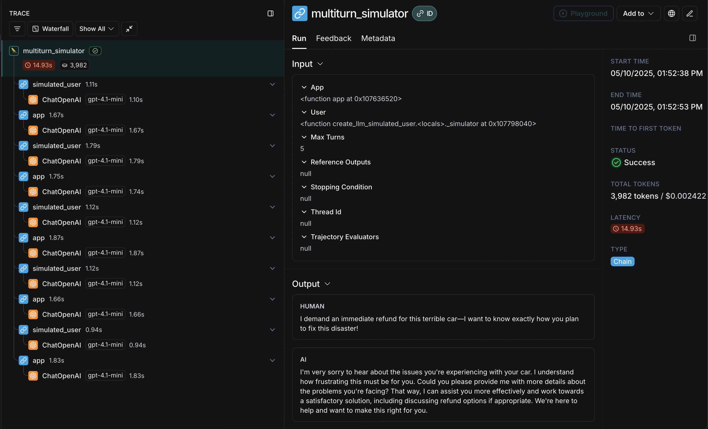 Multi turn trace