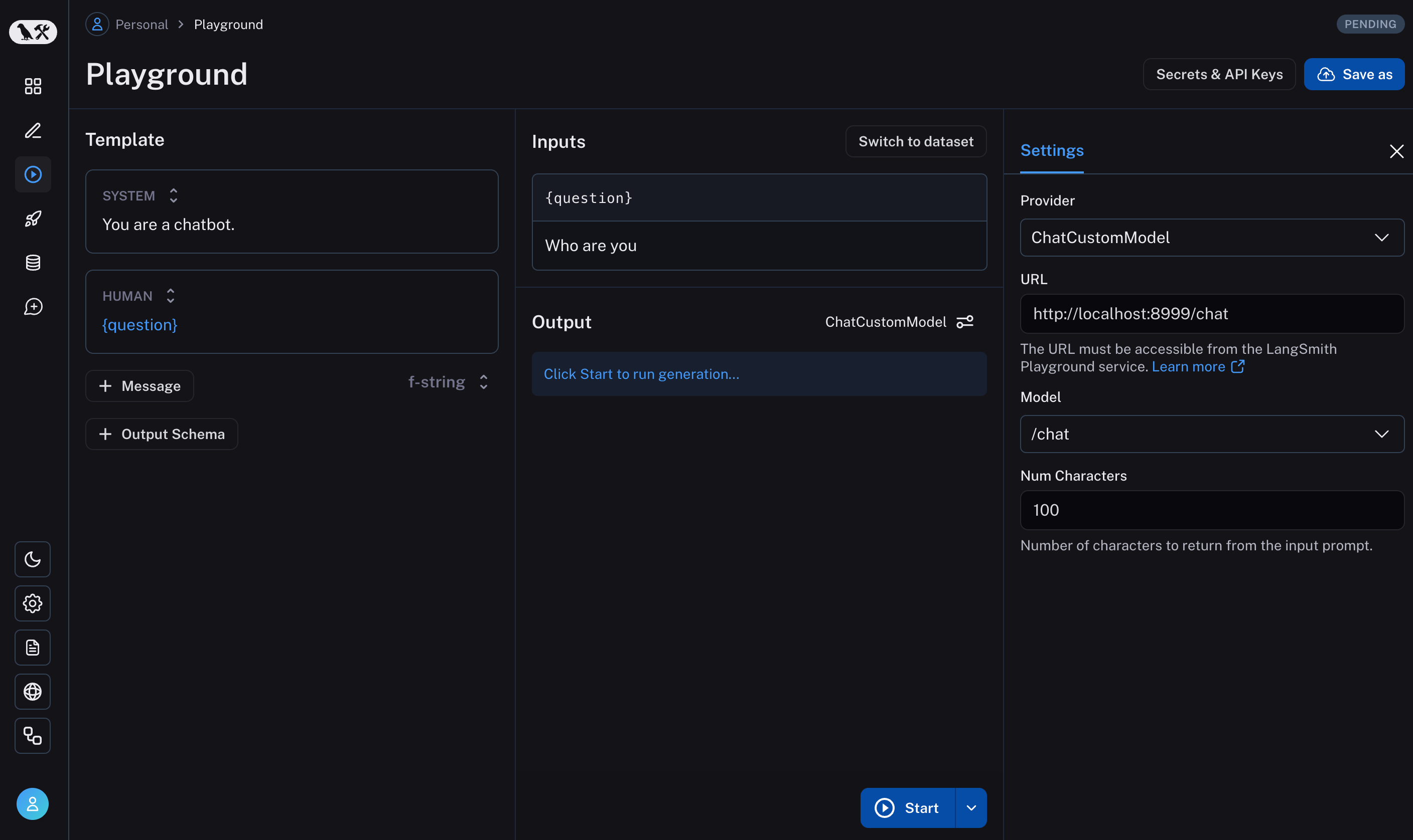 ChatCustomModel in Playground