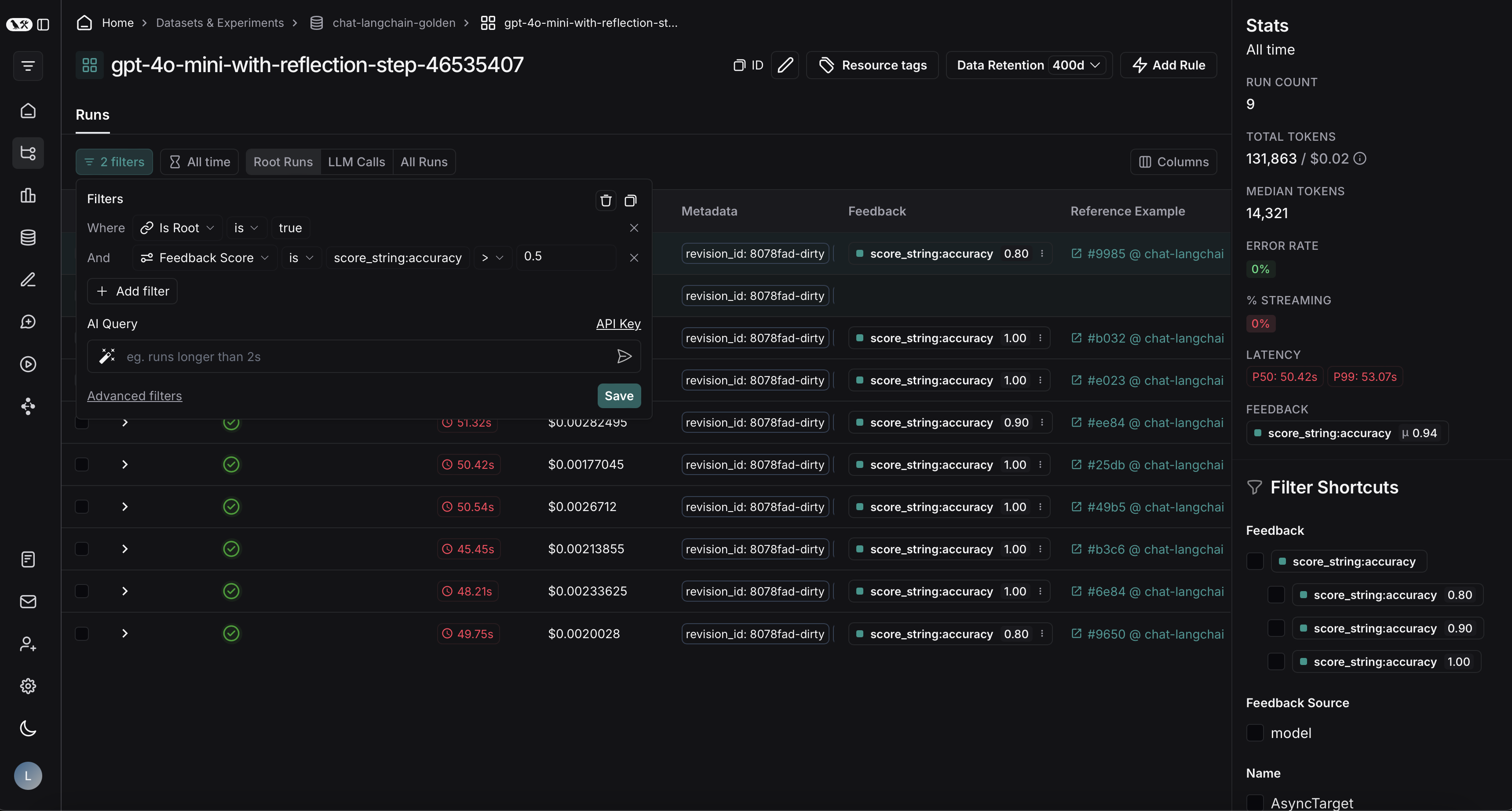 Export filtered traces